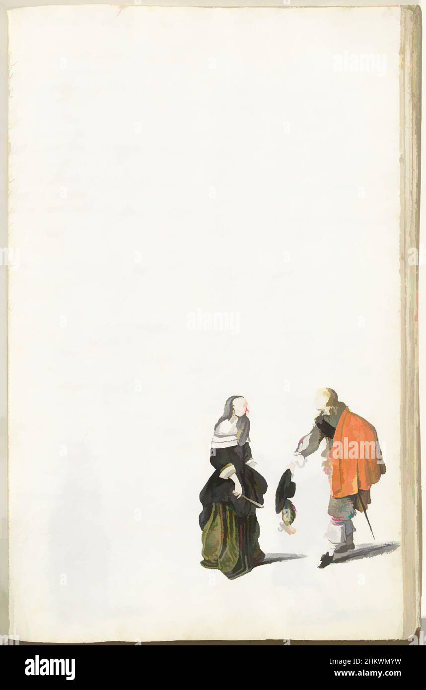 Art inspired by Lord saluting a lady, Lord saluting a lady alongside a pastoral poem to the tune of Chanson Novelle., draughtsman: Gesina ter Borch, Gesina ter Borch, Zwolle, 21-Jun-1654, paper, brush, height 313 mm × width 204 mm, Classic works modernized by Artotop with a splash of modernity. Shapes, color and value, eye-catching visual impact on art. Emotions through freedom of artworks in a contemporary way. A timeless message pursuing a wildly creative new direction. Artists turning to the digital medium and creating the Artotop NFT Stock Photo