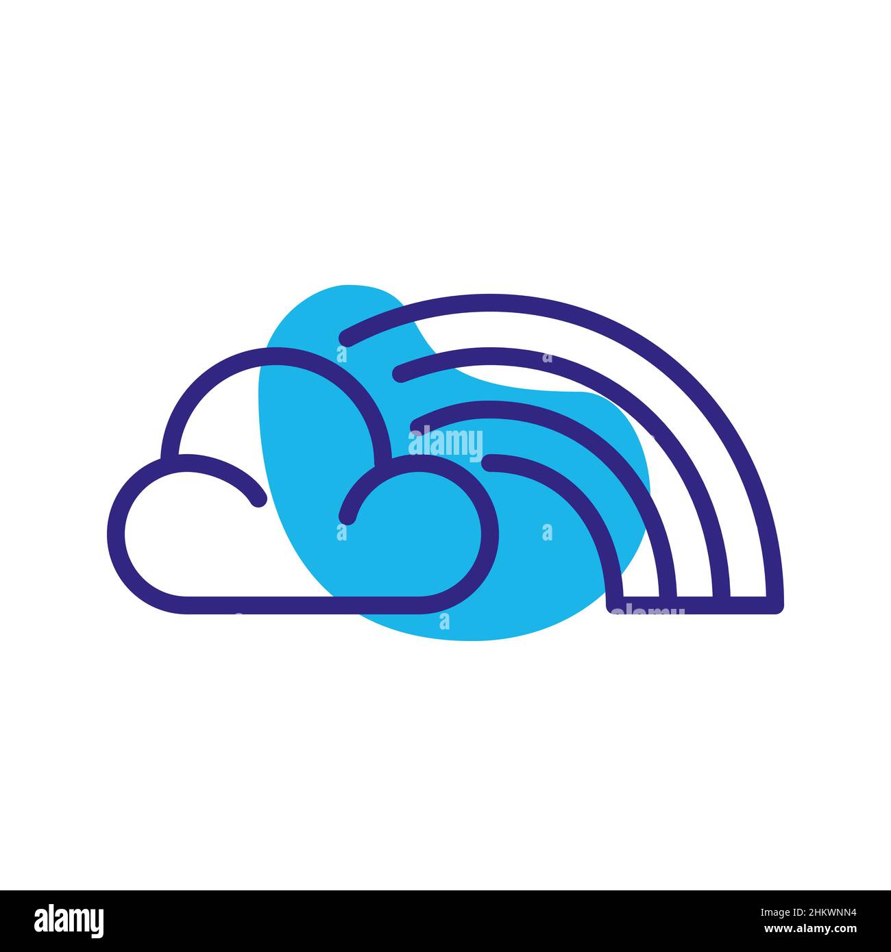 Rainbow with a cloud. Pixel perfect, editable stroke color icon Stock Vector