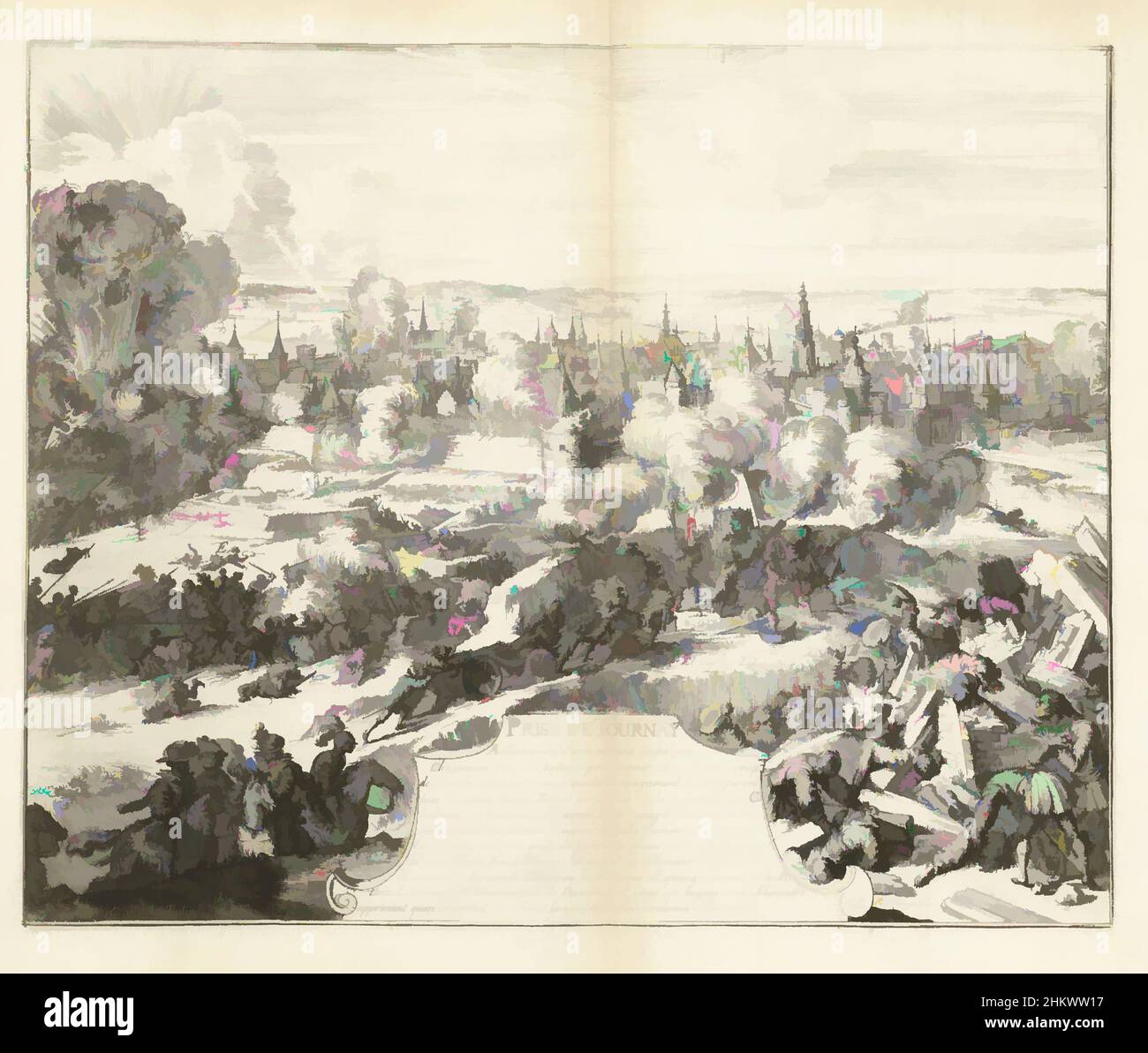 Art inspired by Capture of Tournai, 1581, Prise de Tournay, Guerres de Flandres (series title), Siege and capture of Tournai by the army of the Duke of Parma, 29 November 1581. Front right, the Duke of Parma stands miraculously unharmed among the ruins of a building. Bottom center, Classic works modernized by Artotop with a splash of modernity. Shapes, color and value, eye-catching visual impact on art. Emotions through freedom of artworks in a contemporary way. A timeless message pursuing a wildly creative new direction. Artists turning to the digital medium and creating the Artotop NFT Stock Photo