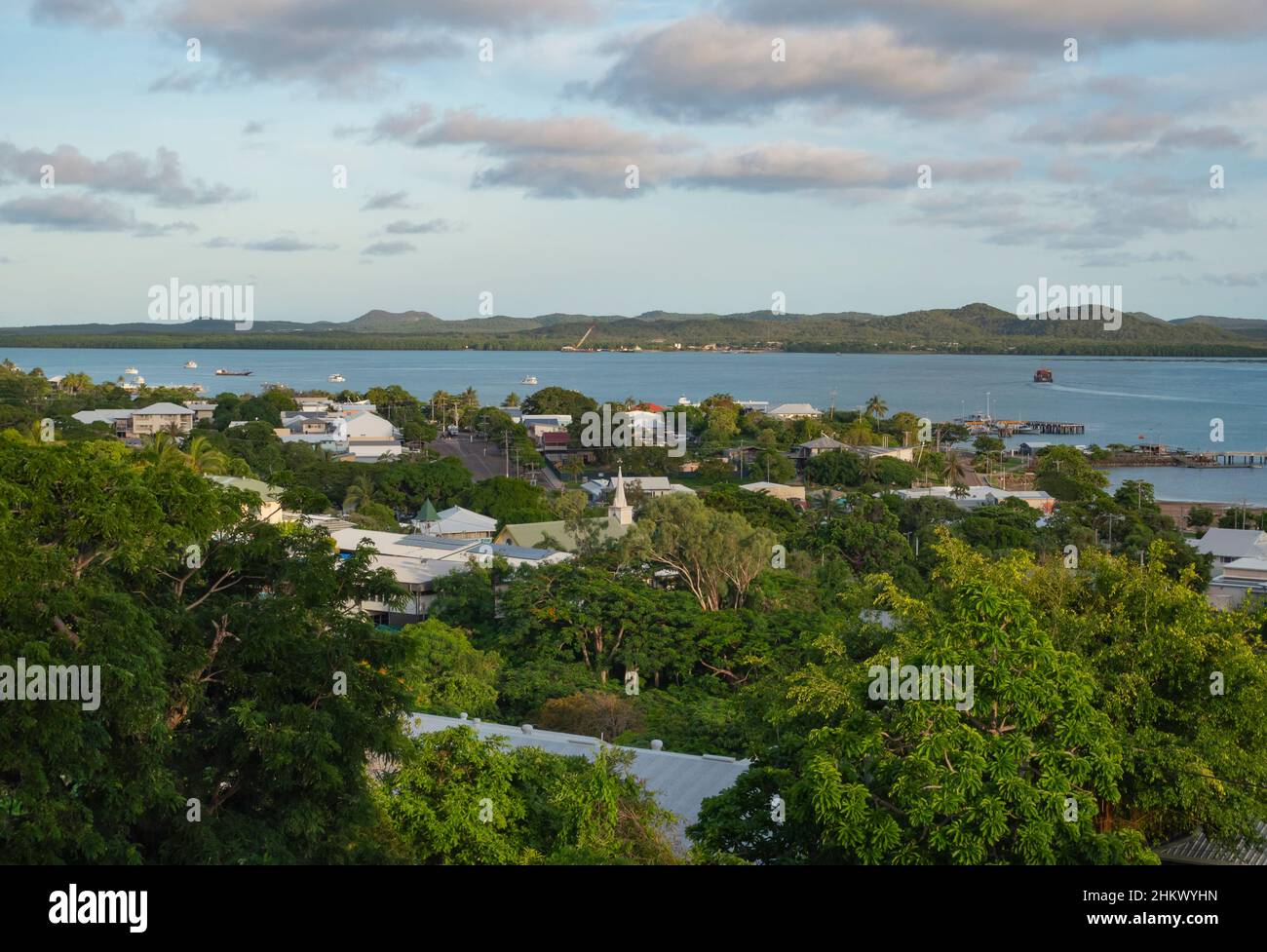 Thursday Island viewed from Green Hill Fort. Horn Island in the