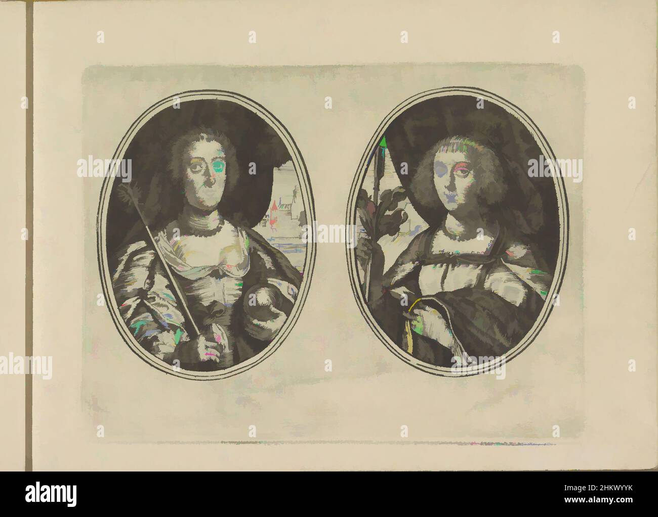 Art inspired by Portraits of Eleanor of Mantua and Anna of Austria, both as shepherdesses, Mantuana I.M.R., Galligana R.F., Les vrais pourtraits de quelques unes des plus grandes dames de la chrestiente desguisees en bergeres. (series title), Two representations on an album leaf. On the, Classic works modernized by Artotop with a splash of modernity. Shapes, color and value, eye-catching visual impact on art. Emotions through freedom of artworks in a contemporary way. A timeless message pursuing a wildly creative new direction. Artists turning to the digital medium and creating the Artotop NFT Stock Photo