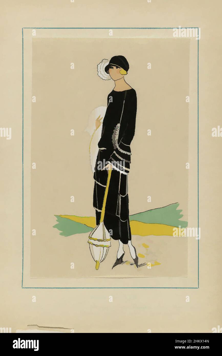 Art inspired by Très Parisien, 1923, No 1: Création WORTH..., Japon by Worth of crepe Majunga and crepe Georgette with three strips on the skirt and large cuffs with strips. Print from the fashion magazine Très Parisien (1920-1936)., print maker:, Worth, Paris, 1923, paper, letterpress, Classic works modernized by Artotop with a splash of modernity. Shapes, color and value, eye-catching visual impact on art. Emotions through freedom of artworks in a contemporary way. A timeless message pursuing a wildly creative new direction. Artists turning to the digital medium and creating the Artotop NFT Stock Photo