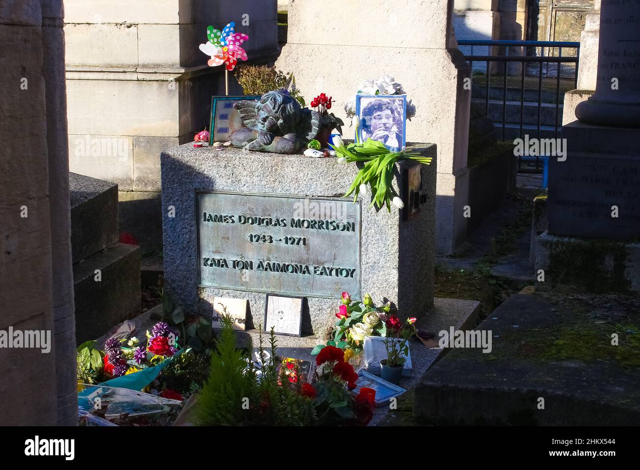 Paris, France - January 01, 2022: The grave of Jim Morrison at cemetery of Pere-Lachaise Stock Photo