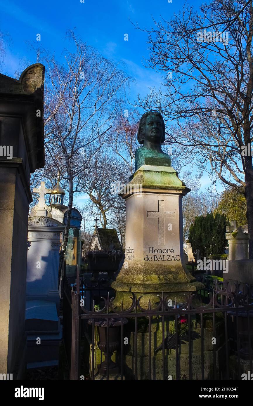 Paris, France - Pere Lachaise Cemetery: Grave of honore de Balzac Stock Photo