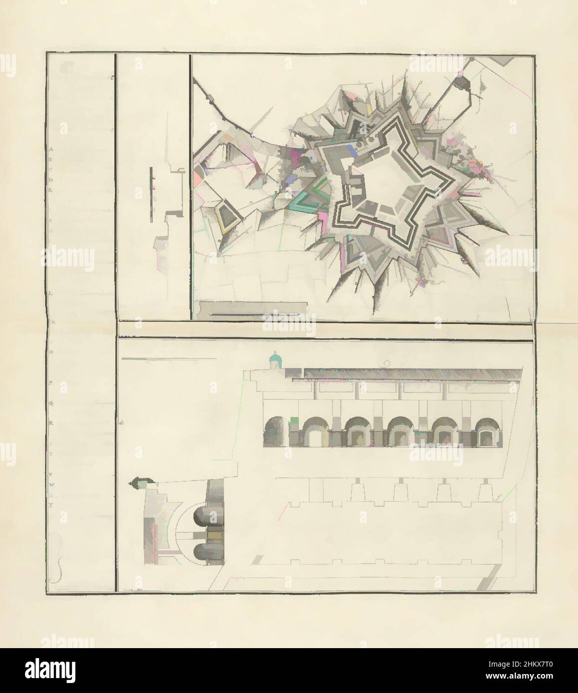 Map and cross-section of the citadel of Tournai, 1709, Plan De la Citadelle  de Tournay Avec ses Galeries et Contre-mines, et les Attaques de Mr. le  General Schulenborg (title on object), Map