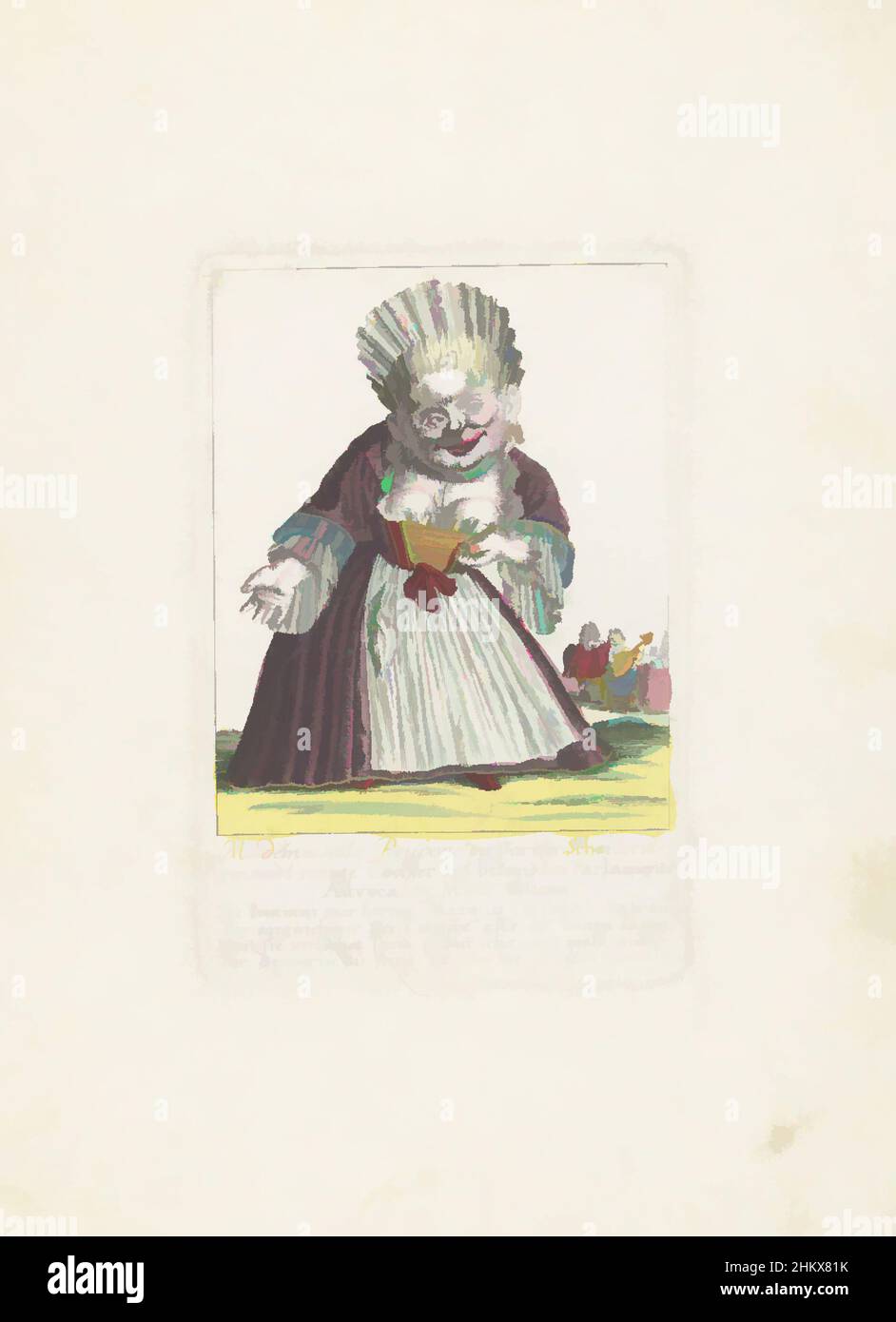 Art inspired by The dwarf Mademoiselle Poupon, as Parisian beauty, c. 1710, Mademoiselle Poupone, die Pariser Schönheit genandt, einige Tochter deß bekandten Parlaments Advocaten Monsr. Chican, Il Callotto resurcitato oder Neu eingerichtes Zwerchen Cabinet (series title), The dwarf, Classic works modernized by Artotop with a splash of modernity. Shapes, color and value, eye-catching visual impact on art. Emotions through freedom of artworks in a contemporary way. A timeless message pursuing a wildly creative new direction. Artists turning to the digital medium and creating the Artotop NFT Stock Photo
