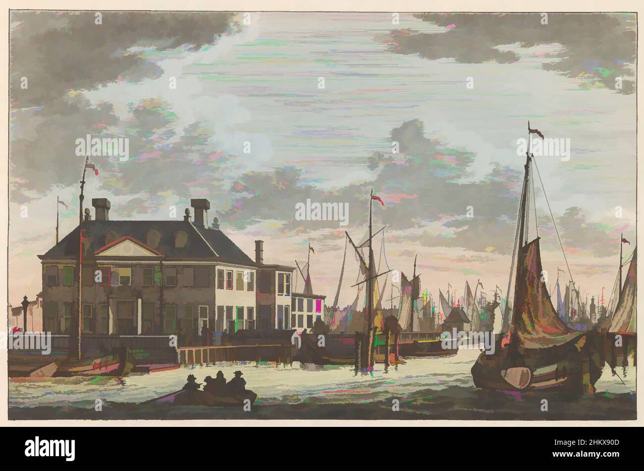 Art inspired by View of the Nieuwe Stadsherberg, ca. 1790, Nieuwe Stads-Herberg te Amsterdam, Vue de L'Edifice dite Nieuwe Stadsherberg - passage pour le Nord-hollande et Endroite au arrive les Barques de Buiksloot, De Nieuwe Stadsherberg te Amsterdam, ca. 1790. Part of a plate work, Classic works modernized by Artotop with a splash of modernity. Shapes, color and value, eye-catching visual impact on art. Emotions through freedom of artworks in a contemporary way. A timeless message pursuing a wildly creative new direction. Artists turning to the digital medium and creating the Artotop NFT Stock Photo