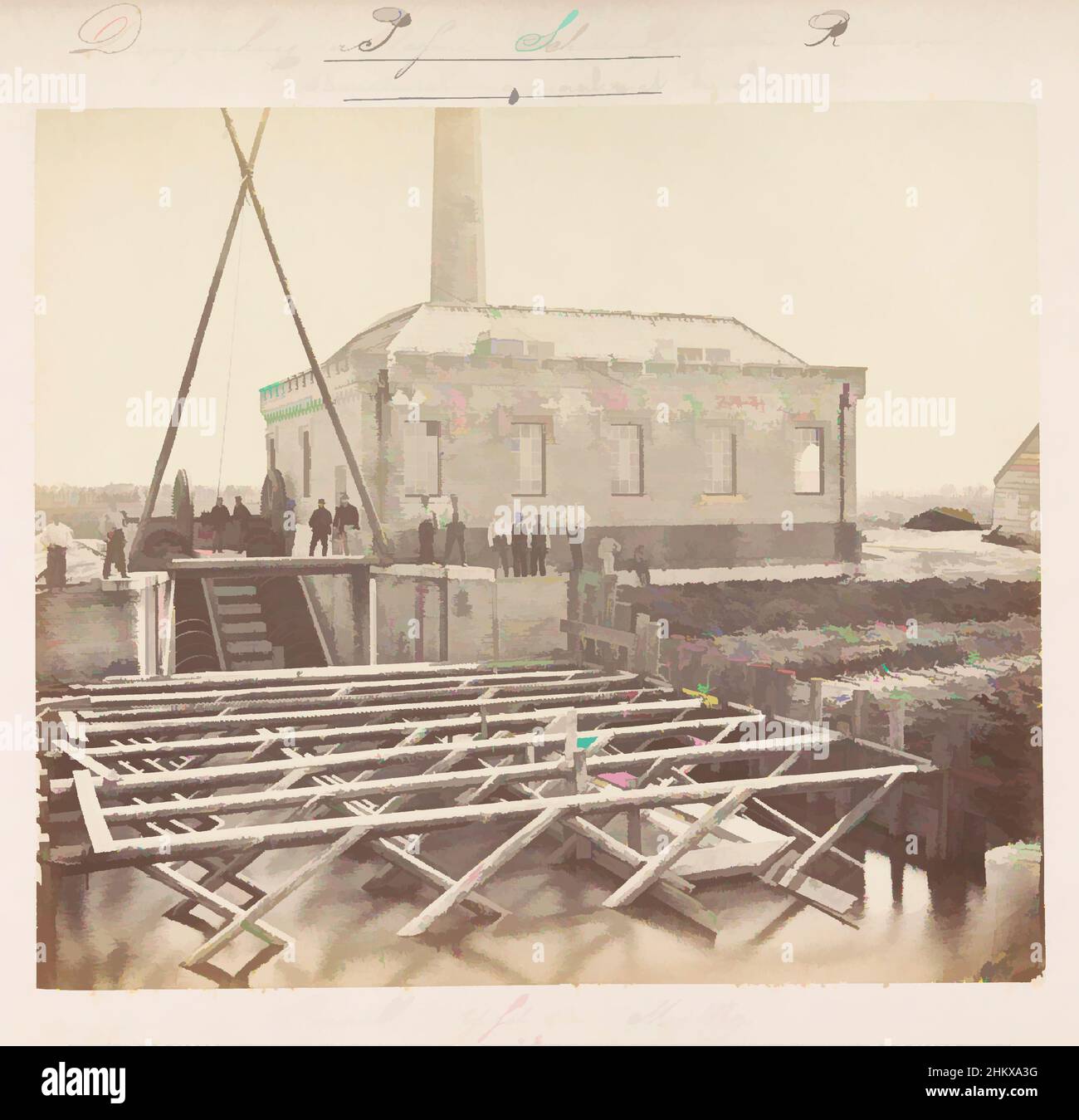 Art inspired by Benedenstoomgemaal met Vijzels, Cappelle aan den IJssel den 14 Mei 1869, Droogmaking der Plassen in Schieland beoosten Rotterdam, Stoomgemaal te Capelle aan den IJssel op 14 mei 1869. Part of a series of ten photographs of the 1867-1869 reclamation of the ponds in, Classic works modernized by Artotop with a splash of modernity. Shapes, color and value, eye-catching visual impact on art. Emotions through freedom of artworks in a contemporary way. A timeless message pursuing a wildly creative new direction. Artists turning to the digital medium and creating the Artotop NFT Stock Photo