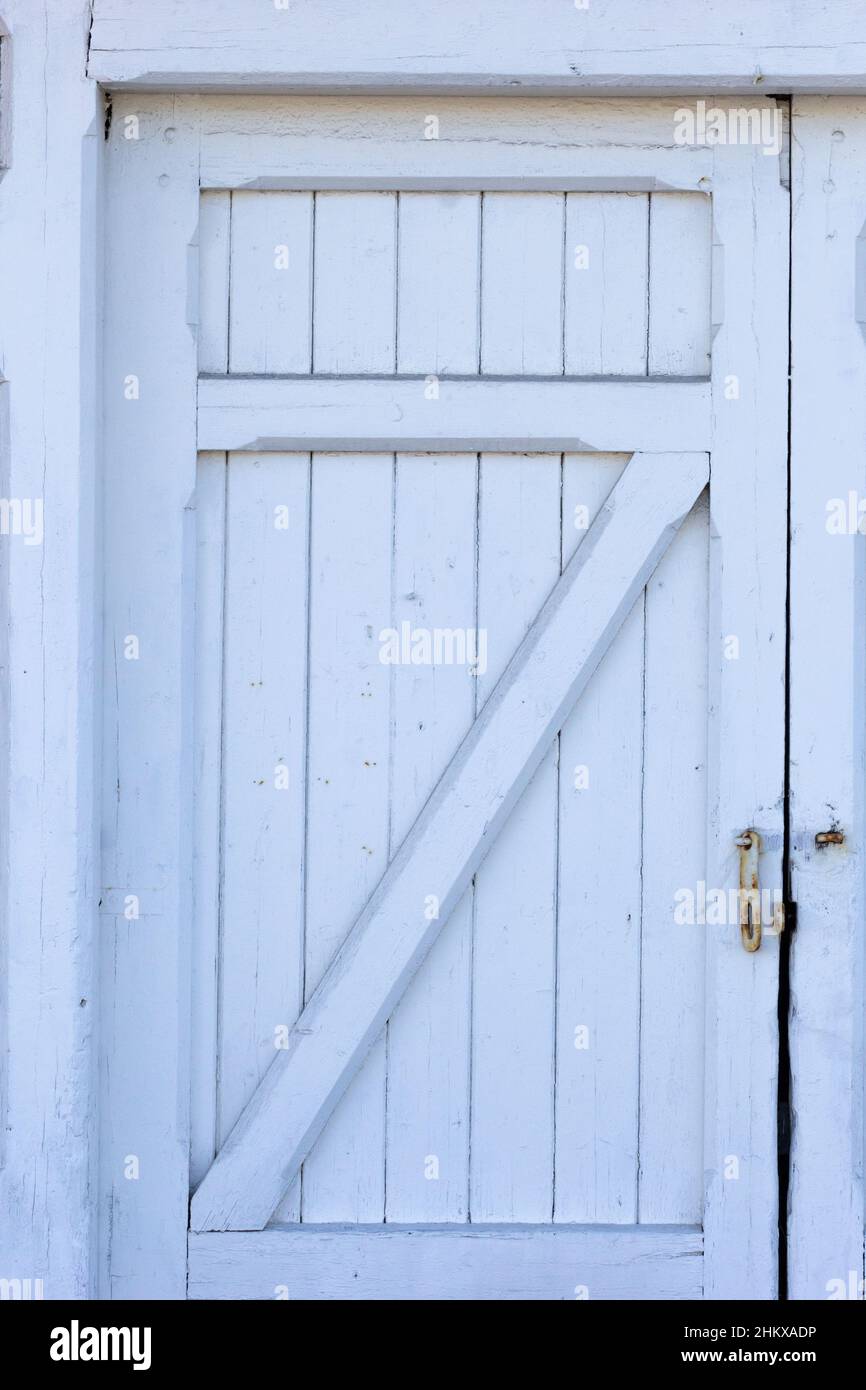 Closed white old wooden door Stock Photo
