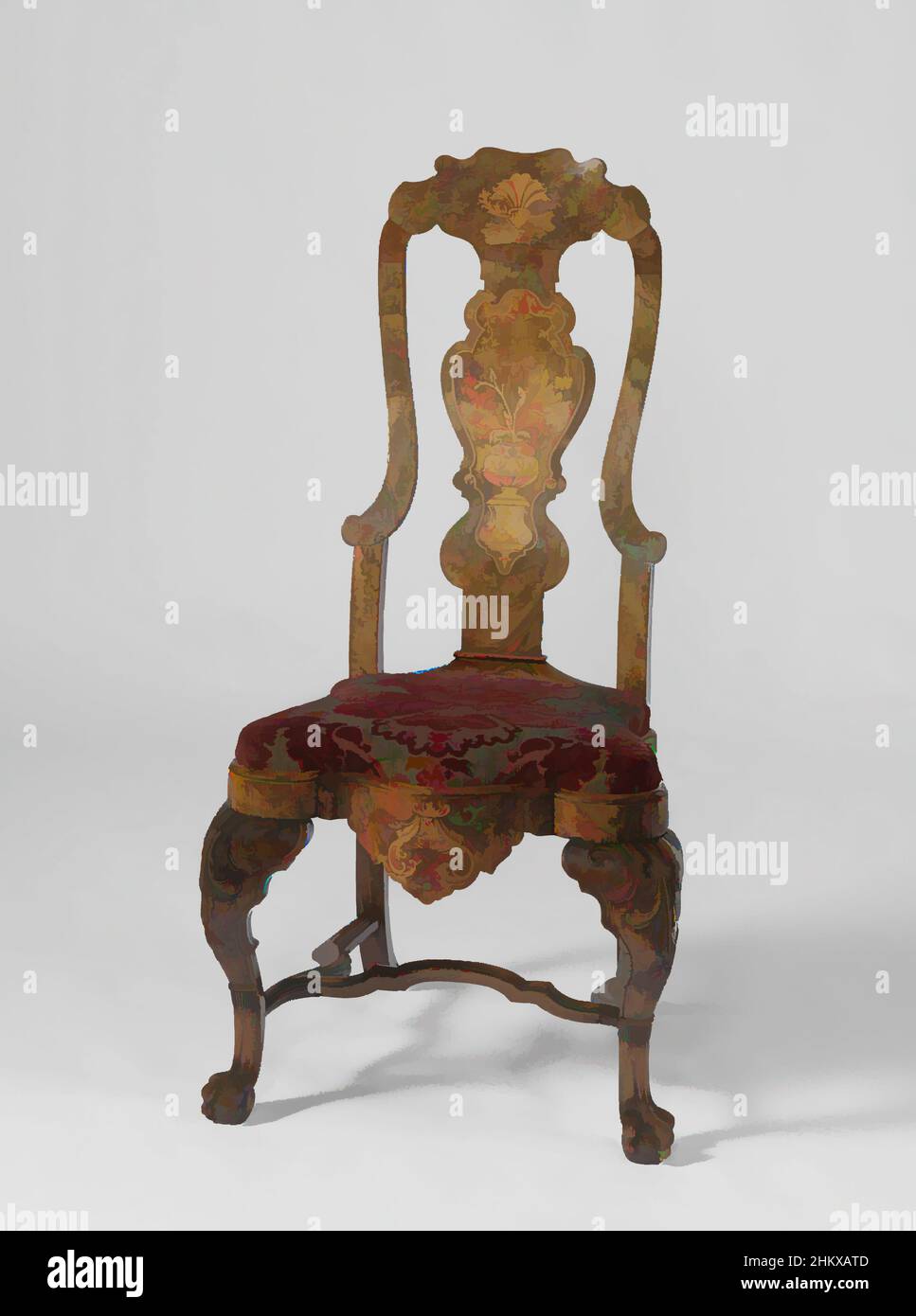 Art inspired by Chair, Chair, Chair of walnut with loose upholstered seat. The back legs are stretched S-shaped; the overhanging front legs, on claw with ball, are widened from above and decorated with acanthus leaf. Scalloped H-shaped cross. The seat frame is decorated on the front in, Classic works modernized by Artotop with a splash of modernity. Shapes, color and value, eye-catching visual impact on art. Emotions through freedom of artworks in a contemporary way. A timeless message pursuing a wildly creative new direction. Artists turning to the digital medium and creating the Artotop NFT Stock Photo