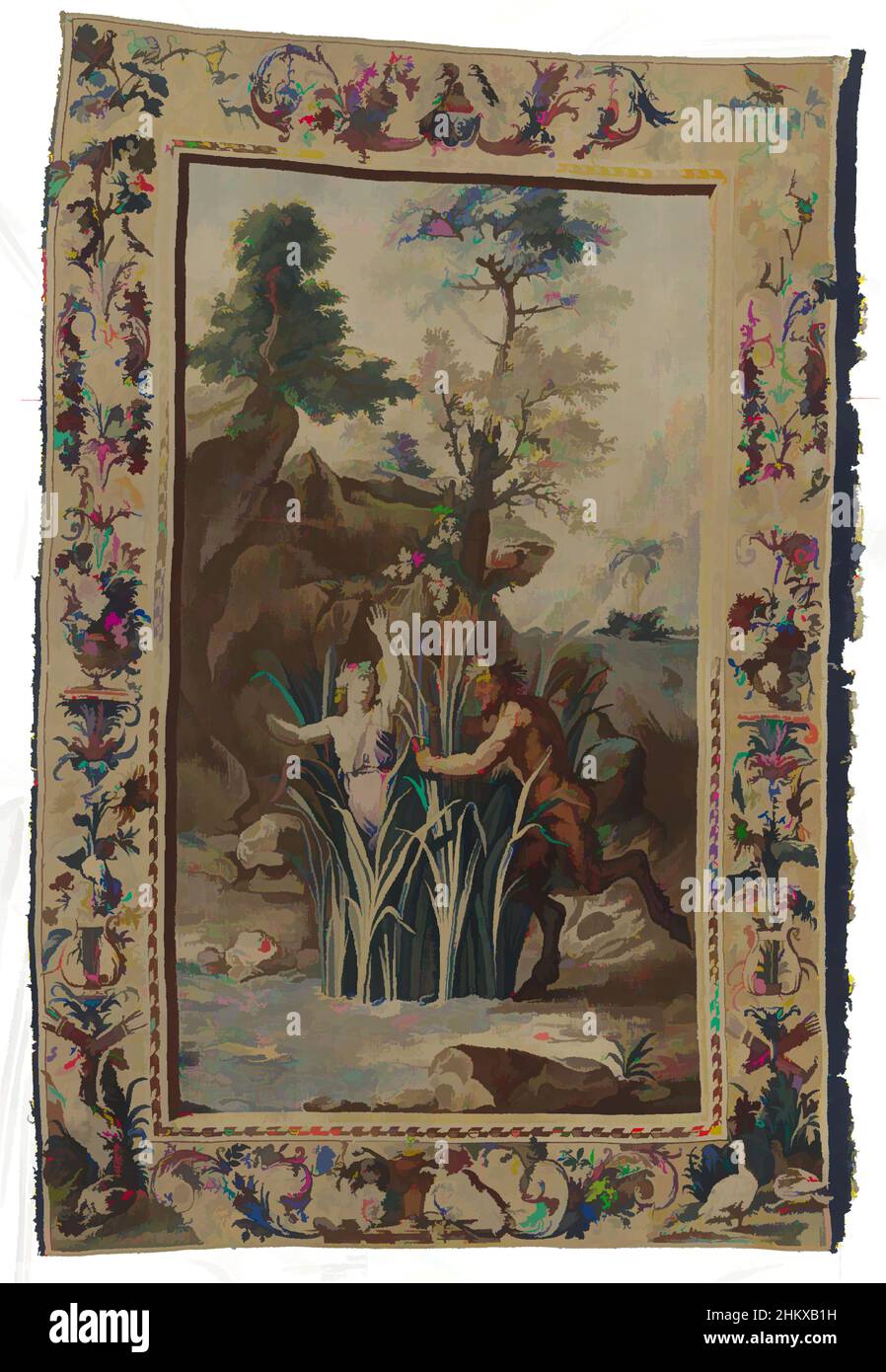 Art inspired by Pan and Syrinx, Pan and Syrinx, The Metamorphoses of Ovid (series title), Tapestry with Pan pursuing Syrinx (Ovid, Metamorphoses, book I), from a series of tapestries with representations borrowed from Ovid's Metamorphoses., Manufacture Royale des Gobelins (workshop of, Classic works modernized by Artotop with a splash of modernity. Shapes, color and value, eye-catching visual impact on art. Emotions through freedom of artworks in a contemporary way. A timeless message pursuing a wildly creative new direction. Artists turning to the digital medium and creating the Artotop NFT Stock Photo