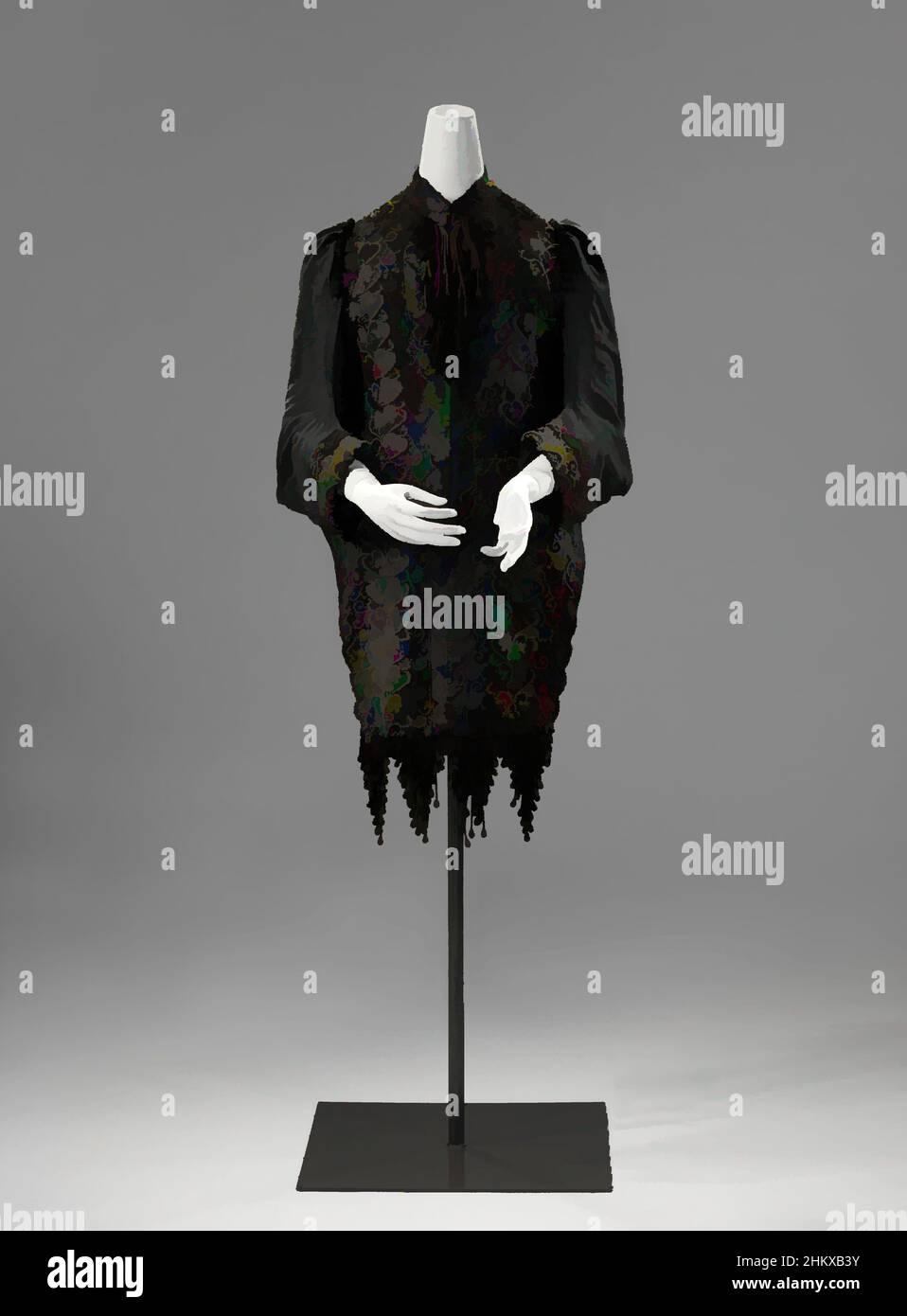 Art inspired by Dolman coat with lace, Cloak of black wool, consisting of long straight slips and four double lapels with wide passement, decorated with black machine lace, beads, cord and tassels, Cloak of black wool, consisting of long straight slips and four double lapels with wide, Classic works modernized by Artotop with a splash of modernity. Shapes, color and value, eye-catching visual impact on art. Emotions through freedom of artworks in a contemporary way. A timeless message pursuing a wildly creative new direction. Artists turning to the digital medium and creating the Artotop NFT Stock Photo