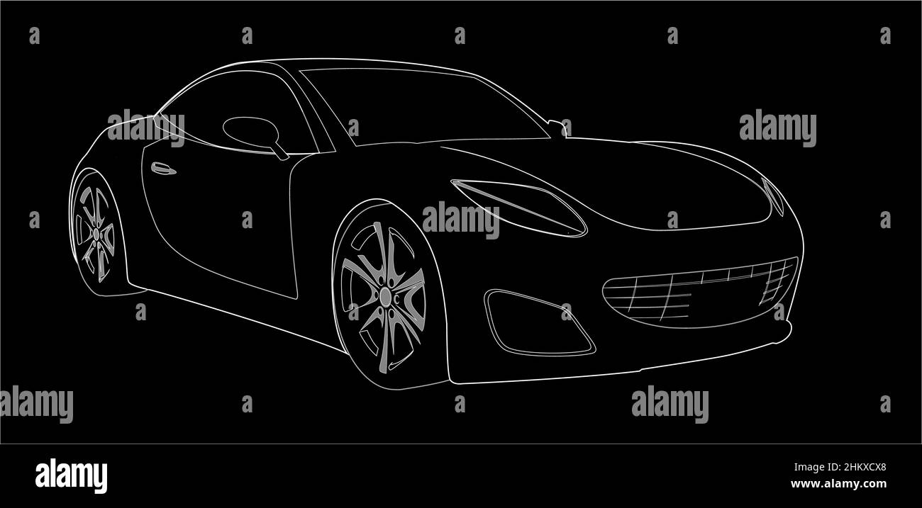 Modern car sketch line silhouette front view isolated on black background. Vector illustration. Auto logo Stock Vector