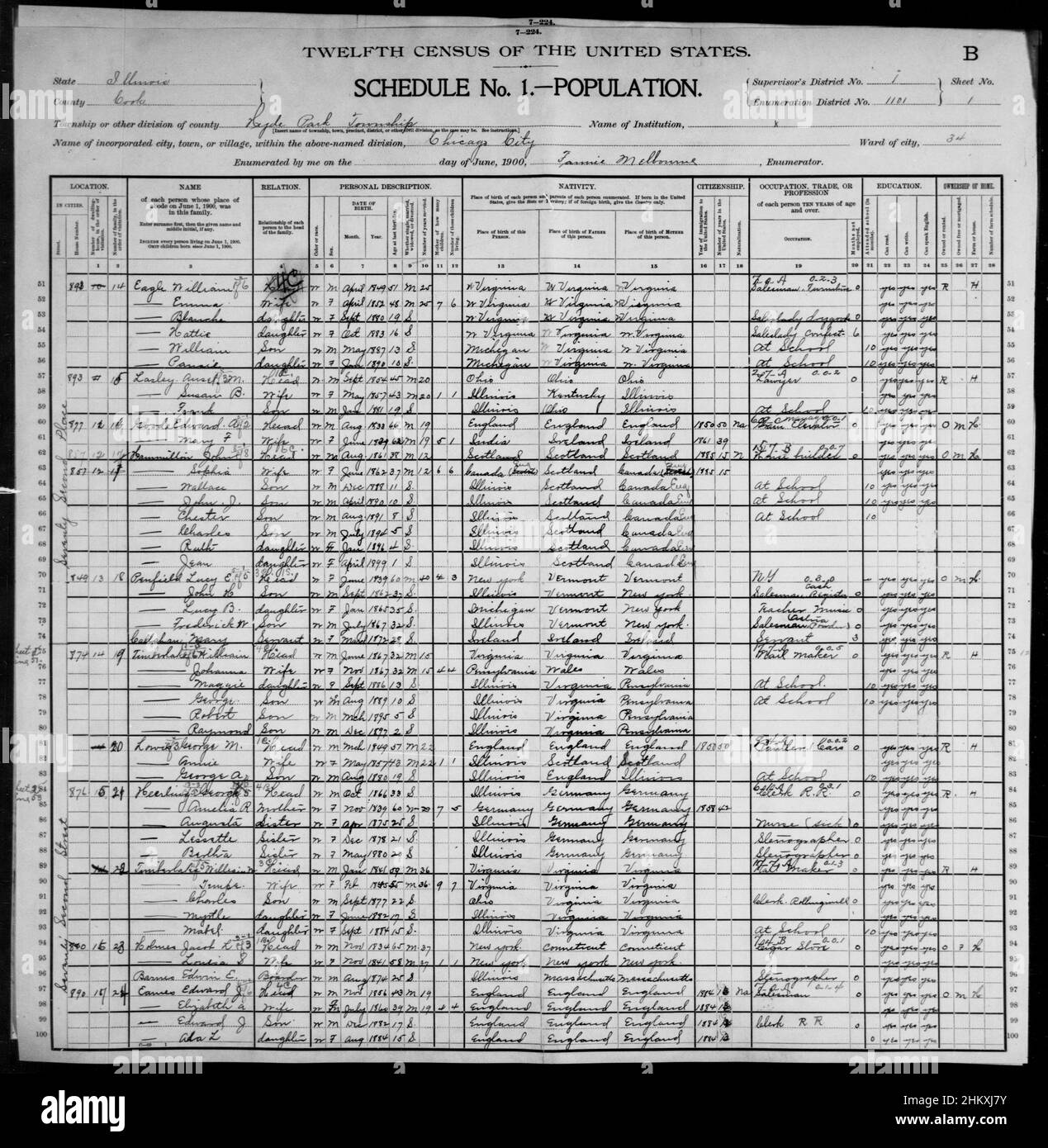 Illinois- COOK County, Enumeration District 1101, Sheet No. 1B - DPLA - 59a78316fcd3419770cdf6bb62c0c57c, by Edward Penfield (1866-1925) Stock Photo