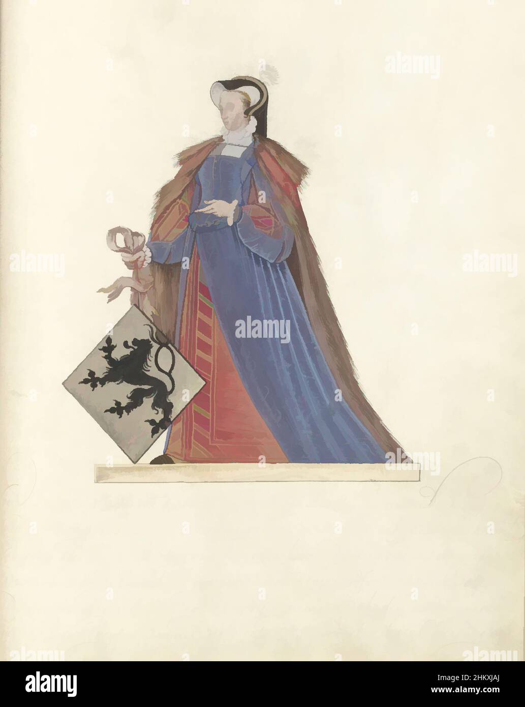 Art inspired by Jutta van der Leck, lady of Culemborg, Jutta van der Leck, lady of Culemborg. Wife of Hubrecht IV, lord of Culemborg. Standing full-length with the coat of arms of the Van der Leck family. Part of an illustrated manuscript containing the genealogy of the lords and counts, Classic works modernized by Artotop with a splash of modernity. Shapes, color and value, eye-catching visual impact on art. Emotions through freedom of artworks in a contemporary way. A timeless message pursuing a wildly creative new direction. Artists turning to the digital medium and creating the Artotop NFT Stock Photo
