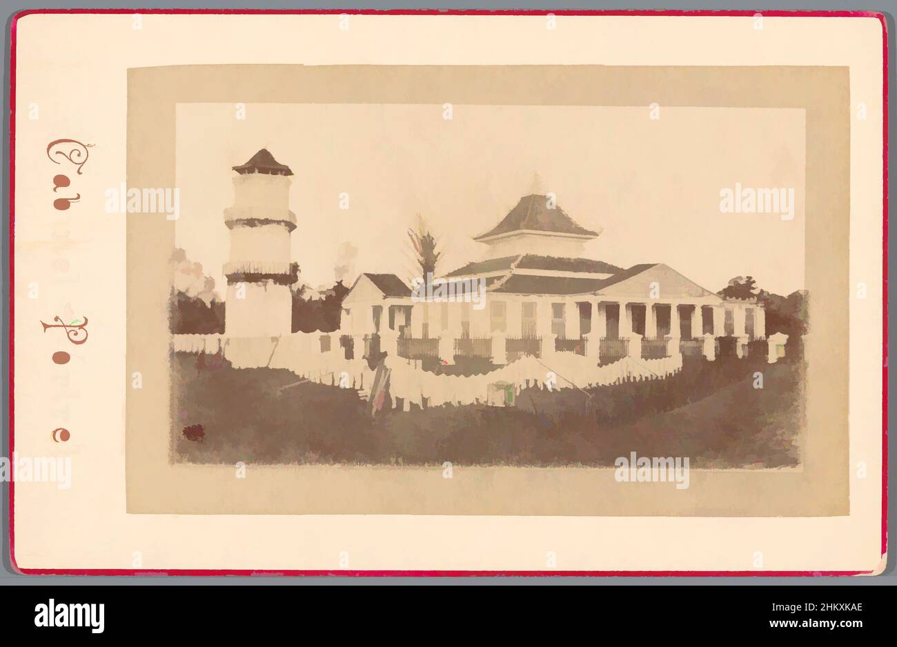 Art inspired by View of unknown white building with tower, Indonesia, Indonesia, c. 1870 - c. 1890, paper, albumen print, Classic works modernized by Artotop with a splash of modernity. Shapes, color and value, eye-catching visual impact on art. Emotions through freedom of artworks in a contemporary way. A timeless message pursuing a wildly creative new direction. Artists turning to the digital medium and creating the Artotop NFT Stock Photo