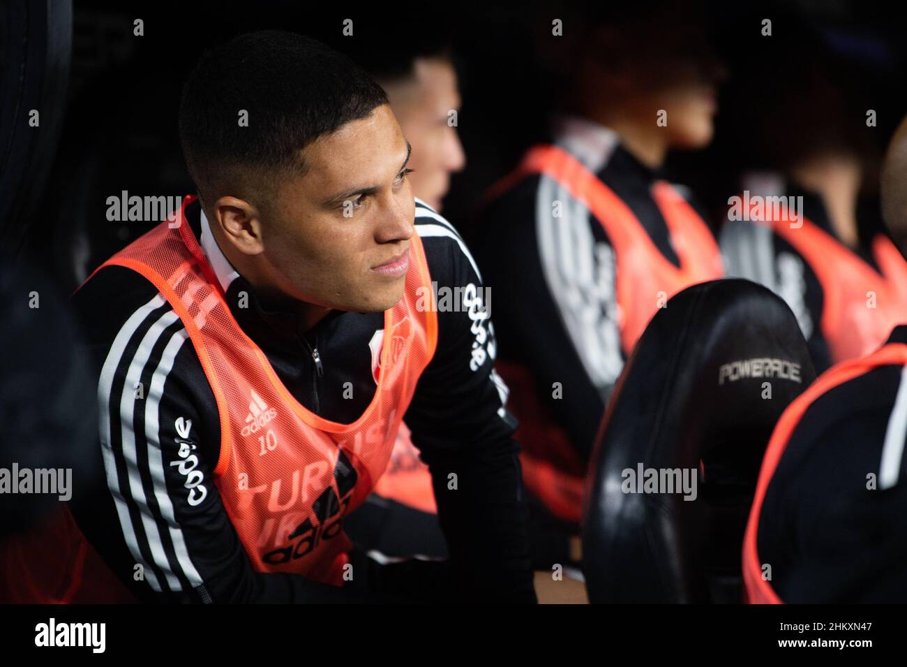 Buenos Aires, Argentina. 05th Feb, 2022. Juan Fernando Quintero of River Plate prior to the friendly match between River Plate and Velez Sarfield, at the Antonio Vespucio Liberti Monumental Stadium. Credit: SOPA Images Limited/Alamy Live News Stock Photo