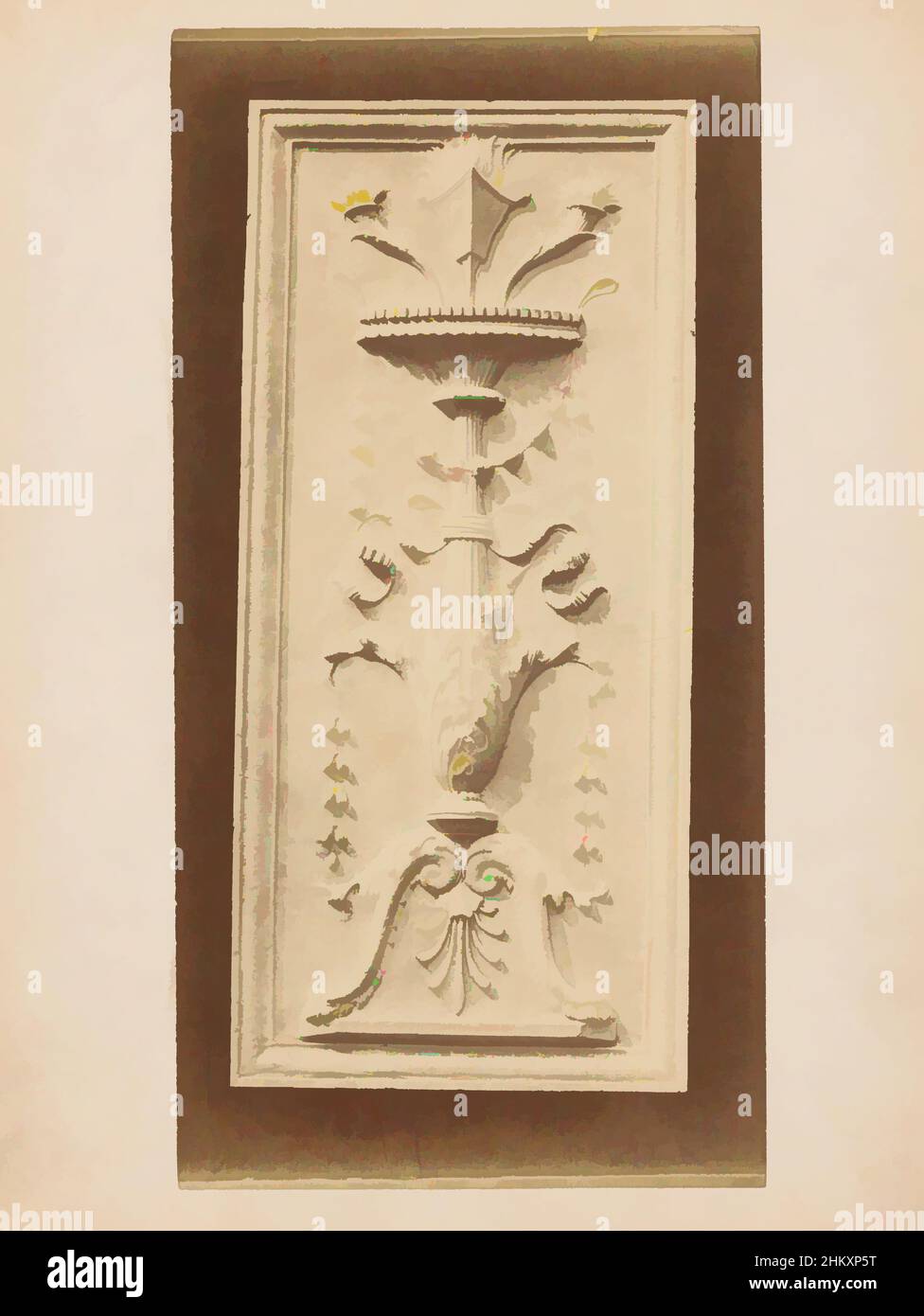 Art inspired by Relief with a candelabrum, c. 1875 - c. 1900, cardboard, albumen print, height 276 mm × width 140 mm, Classic works modernized by Artotop with a splash of modernity. Shapes, color and value, eye-catching visual impact on art. Emotions through freedom of artworks in a contemporary way. A timeless message pursuing a wildly creative new direction. Artists turning to the digital medium and creating the Artotop NFT Stock Photo