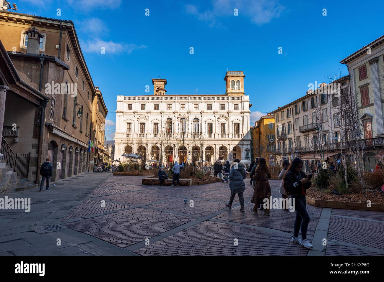 Palazzo Nuovo (New Palace) in Renaissance style, 1600-1958, inside is the Civic Library Angelo Mai, Bergamo upper town, Lombardy, Italy, Europe. Stock Photo