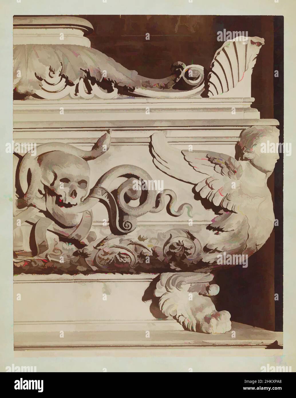 Art inspired by Part of the tomb of Alfonso Altoviti in the Santi Apostoli in Florence, FIRENZE (Chiesa dei SS. Apostoli) Particolare del Sepolcro Altoviti di B. da Rovezzano., Edizione Brogi, Florence, c. 1875 - c. 1900, cardboard, albumen print, height 250 mm × width 192 mm, Classic works modernized by Artotop with a splash of modernity. Shapes, color and value, eye-catching visual impact on art. Emotions through freedom of artworks in a contemporary way. A timeless message pursuing a wildly creative new direction. Artists turning to the digital medium and creating the Artotop NFT Stock Photo
