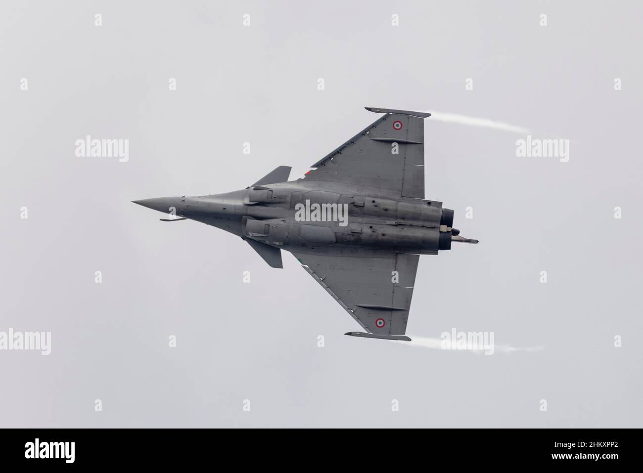 French Air Force Dassault Rafale C (REG: 140) on a display over the sea. Stock Photo