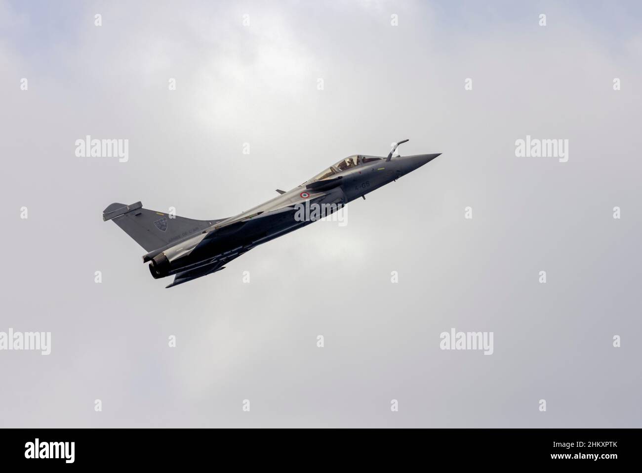 French Air Force Dassault Rafale C (REG: 140) on a display over the sea. Stock Photo