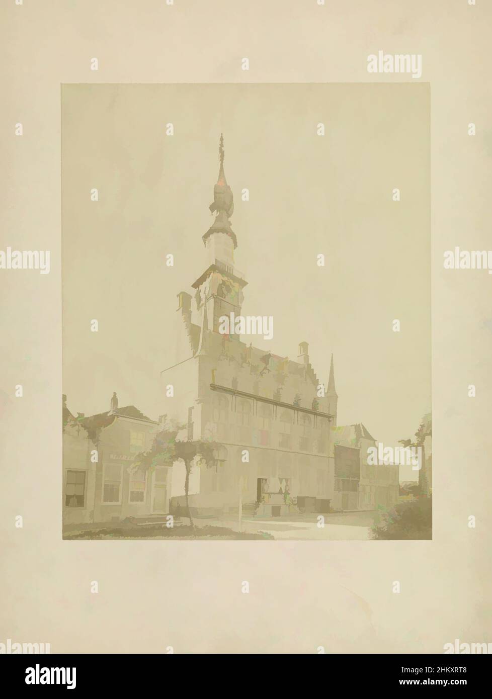 Art inspired by View of the town hall in Veere, Town hall in Veere (1474), Veere, c. 1875 - c. 1900, cardboard, albumen print, height 280 mm × width 221 mm, Classic works modernized by Artotop with a splash of modernity. Shapes, color and value, eye-catching visual impact on art. Emotions through freedom of artworks in a contemporary way. A timeless message pursuing a wildly creative new direction. Artists turning to the digital medium and creating the Artotop NFT Stock Photo