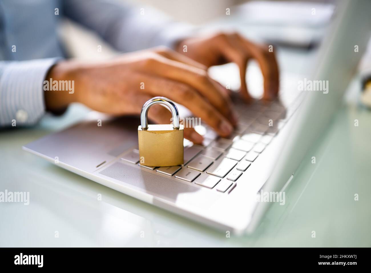 Laptop Data Privacy And Computer Cyber Security Risk Stock Photo