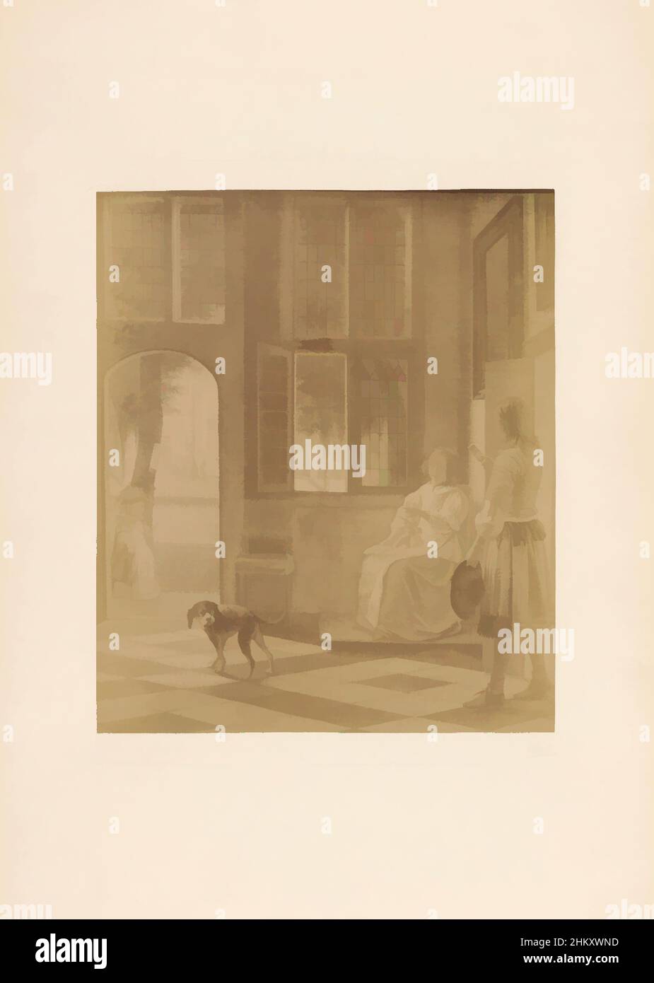Art inspired by Photoreproduction of a painting by Pieter de Hooch, titled 'Presenting a letter in a front house', Pieter de Hooch, Netherlands, c. 1875 - c. 1900, cardboard, albumen print, height 240 mm × width 204 mm, Classic works modernized by Artotop with a splash of modernity. Shapes, color and value, eye-catching visual impact on art. Emotions through freedom of artworks in a contemporary way. A timeless message pursuing a wildly creative new direction. Artists turning to the digital medium and creating the Artotop NFT Stock Photo