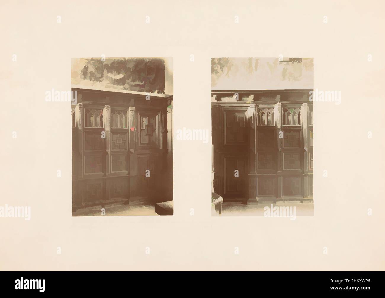 Art inspired by View of two views of a wall paneling, On the left the wall paneling, seen from the side, on the right a front view of the wall paneling., Netherlands, c. 1875 - c. 1900, cardboard, photographic support, height 315 mm × width 446 mm, Classic works modernized by Artotop with a splash of modernity. Shapes, color and value, eye-catching visual impact on art. Emotions through freedom of artworks in a contemporary way. A timeless message pursuing a wildly creative new direction. Artists turning to the digital medium and creating the Artotop NFT Stock Photo