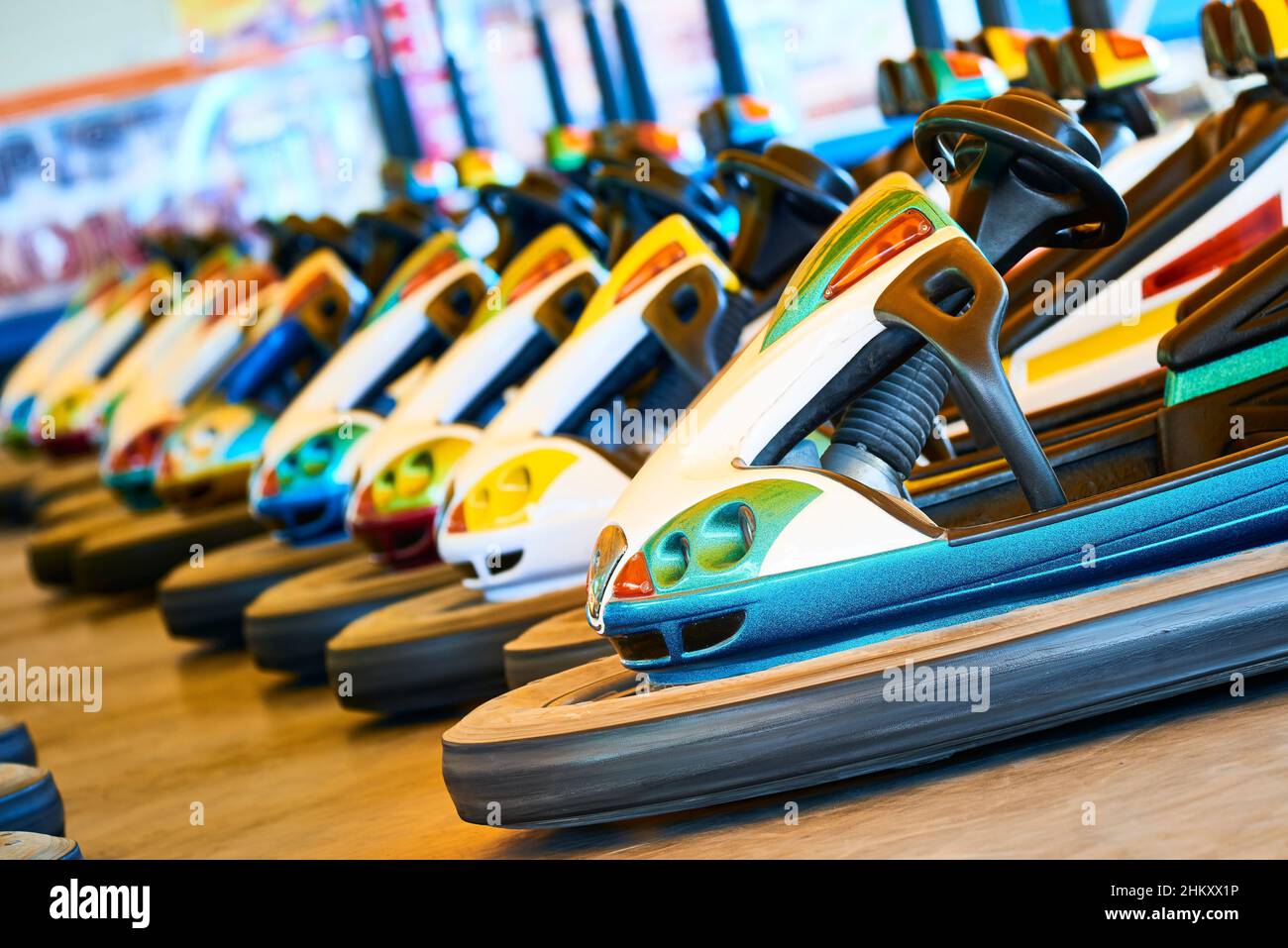View of bumper cars at a fairground attraction Stock Photo