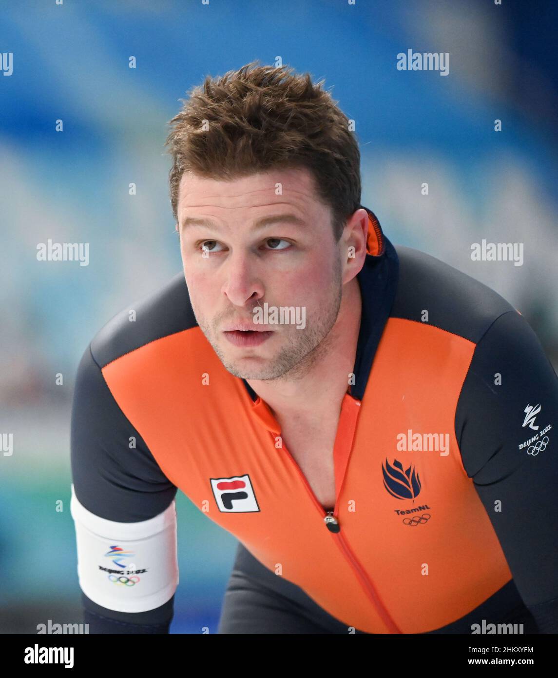 Beijing, China. 6th Feb, 2022. Sven Kramer of the Netherlands reacts during the men's 5,000m final of speed skating at the National Speed Skating Oval in Beijing, capital of China, Feb. 6, 2022. Credit: Wu Wei/Xinhua/Alamy Live News Stock Photo