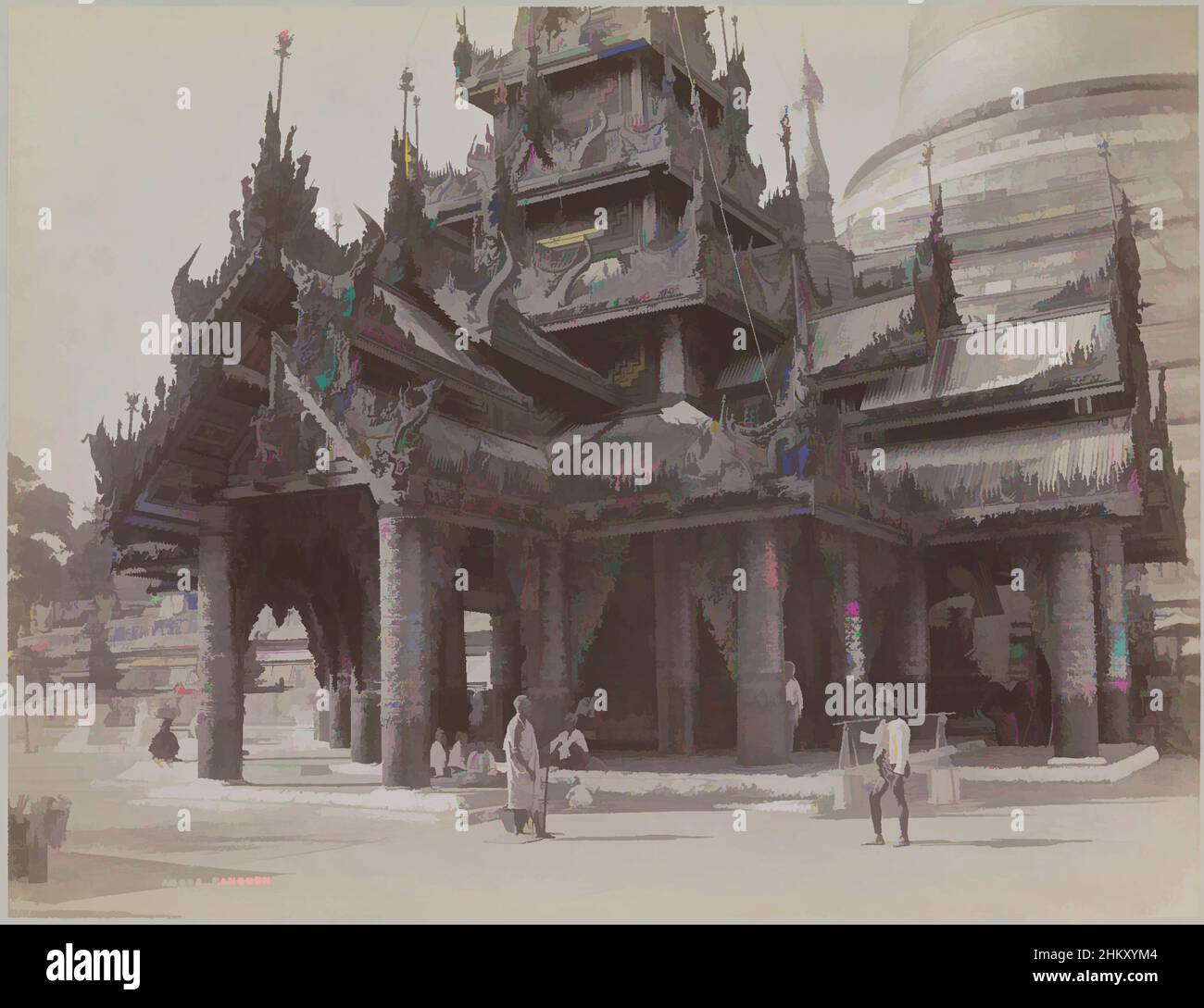 Art inspired by Shwedagon pagoda, Rangoon, Shrine S. D Pagoda Rangoon, Shrine., P. Klier, Yangon, c. 1895 - c. 1915, photographic support, paper, albumen print, height 203 mm × width 265 mmheight 244 mm × width 329 mm, Classic works modernized by Artotop with a splash of modernity. Shapes, color and value, eye-catching visual impact on art. Emotions through freedom of artworks in a contemporary way. A timeless message pursuing a wildly creative new direction. Artists turning to the digital medium and creating the Artotop NFT Stock Photo