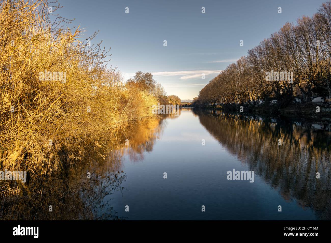 River Virdoule in Sommières, Gard, South of France on a winter morning Stock Photo