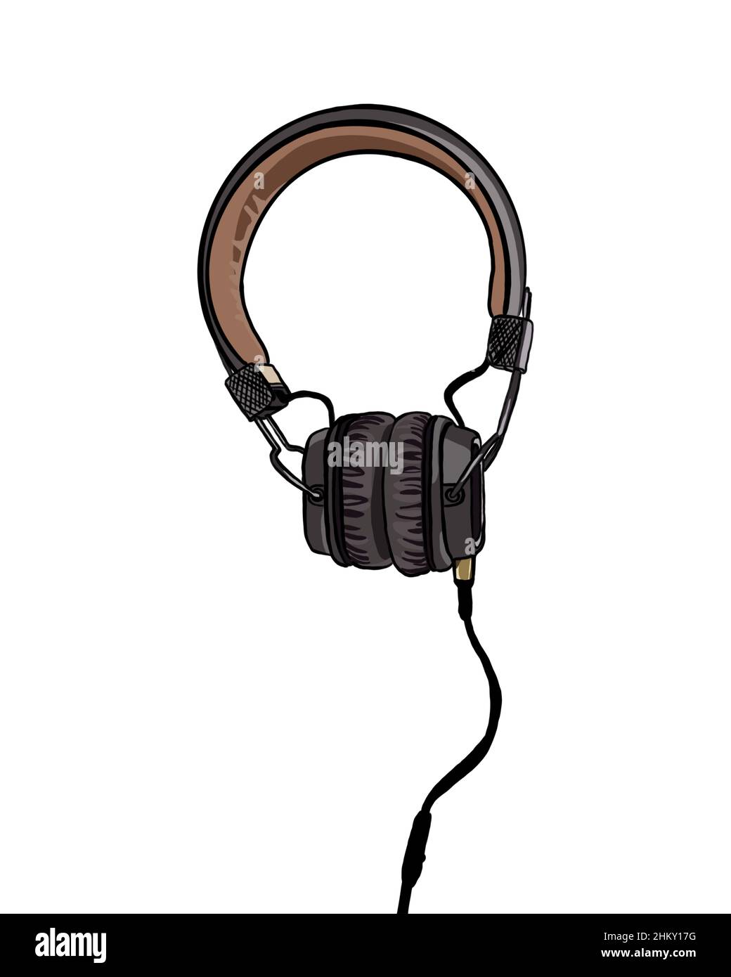 Brown and vintage wired headphones on a white background Stock Photo - Alamy