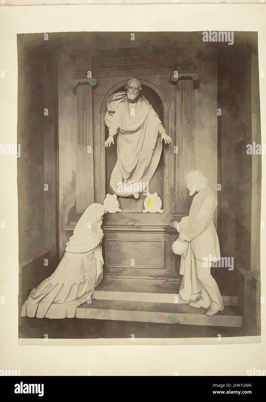 Art inspired by Tomb monument in the Campo Santo of Genoa, A man and woman at the grave of their deceased child, above the grave the lord watches. Tomb monument of Guiseppe Benedetto Badaracco, made by Moreno., Alfredo Noack, (rejected attribution), Genua, c. 1875, photographic support, Classic works modernized by Artotop with a splash of modernity. Shapes, color and value, eye-catching visual impact on art. Emotions through freedom of artworks in a contemporary way. A timeless message pursuing a wildly creative new direction. Artists turning to the digital medium and creating the Artotop NFT Stock Photo