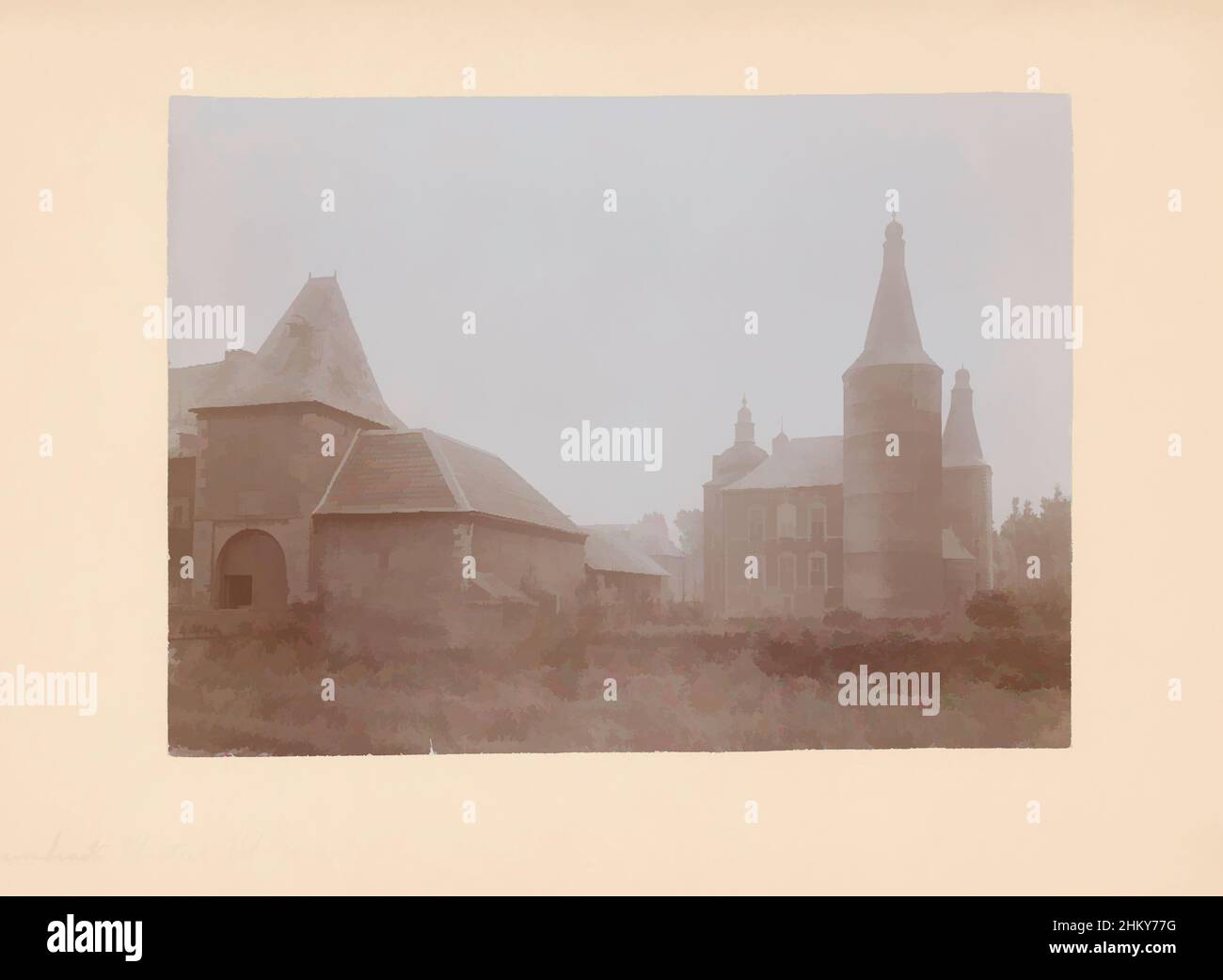 Art inspired by Castle Hoensbroek, anoniem (Monumentenzorg) (attributed to), Hoensbroek, 1910, photographic support, cardboard, height 161 mm × width 221 mm, Classic works modernized by Artotop with a splash of modernity. Shapes, color and value, eye-catching visual impact on art. Emotions through freedom of artworks in a contemporary way. A timeless message pursuing a wildly creative new direction. Artists turning to the digital medium and creating the Artotop NFT Stock Photo