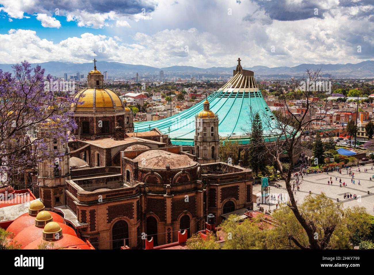 Old and new Basilica, Basilica de Nuestra Senora de Guadalupe, Our Lady of Guadalupe, Mexico City. North America Stock Photo