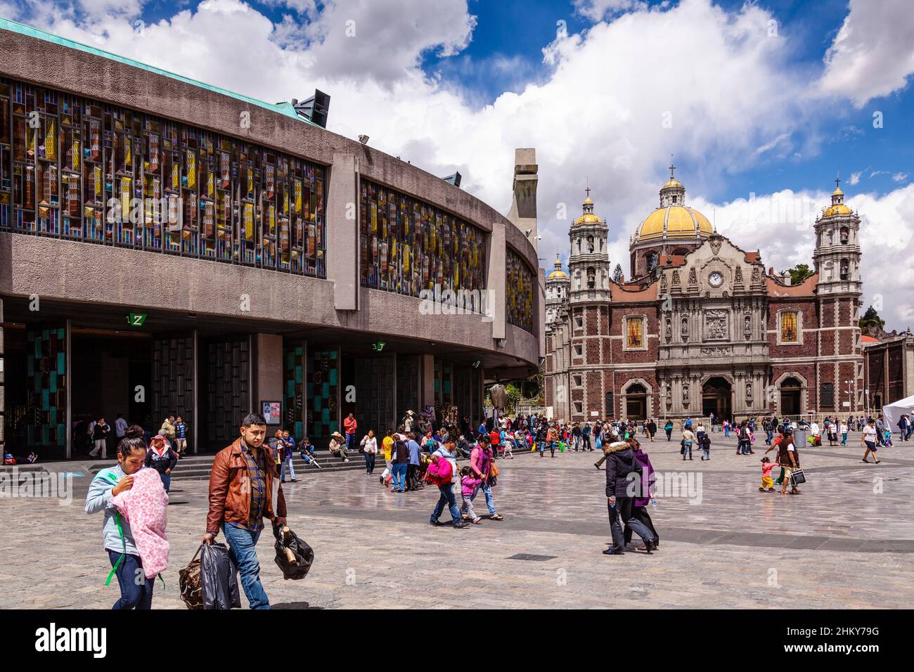 The nwe and old Basilica of Our Lady of Guadalupe, Mexico City. North America Stock Photo