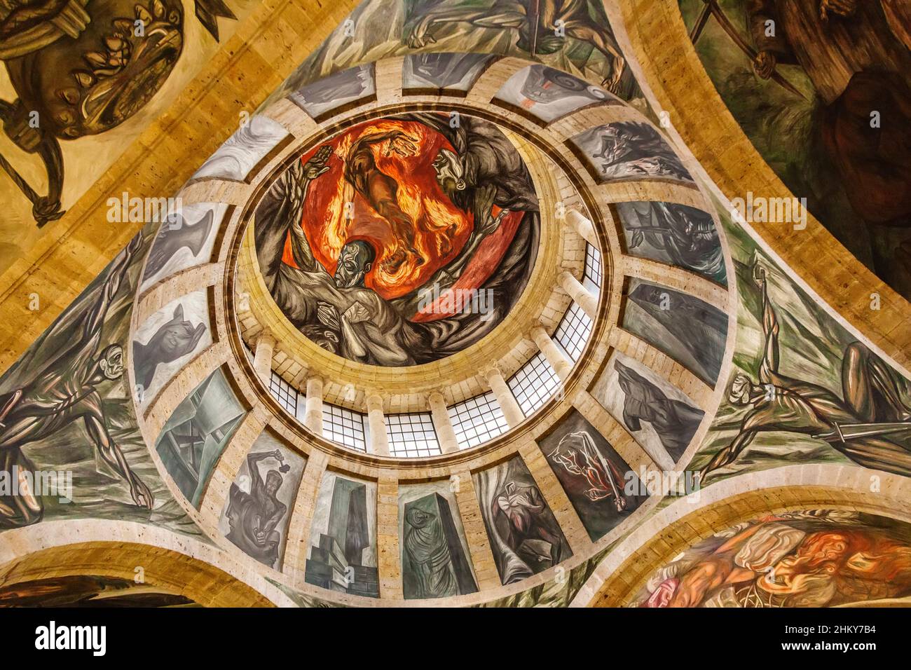 Frescos by Jose Clemente Orozco in Hospicio Cabañas o Instituto Cultural Cabañas, Guadalajara, Jalisco, Mexico, North America Stock Photo