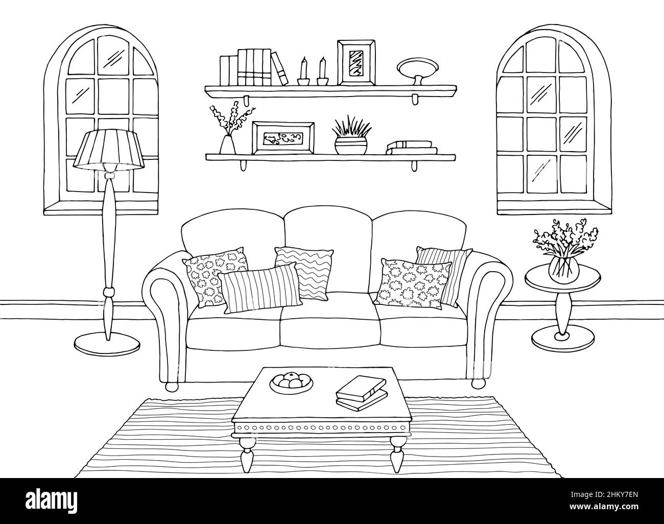 Vector Black And White Living Room