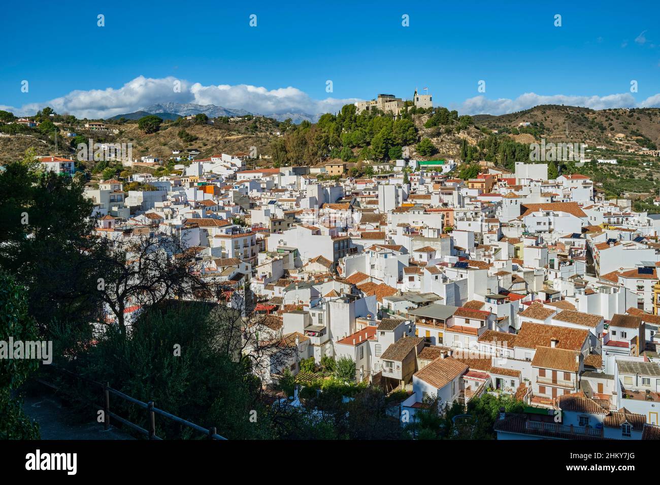 Panoramic general view of the white village of Monda. National Park Sierra de las Nieves. Malaga province Costa del Sol. Andalusia Southern Spain, Eur Stock Photo