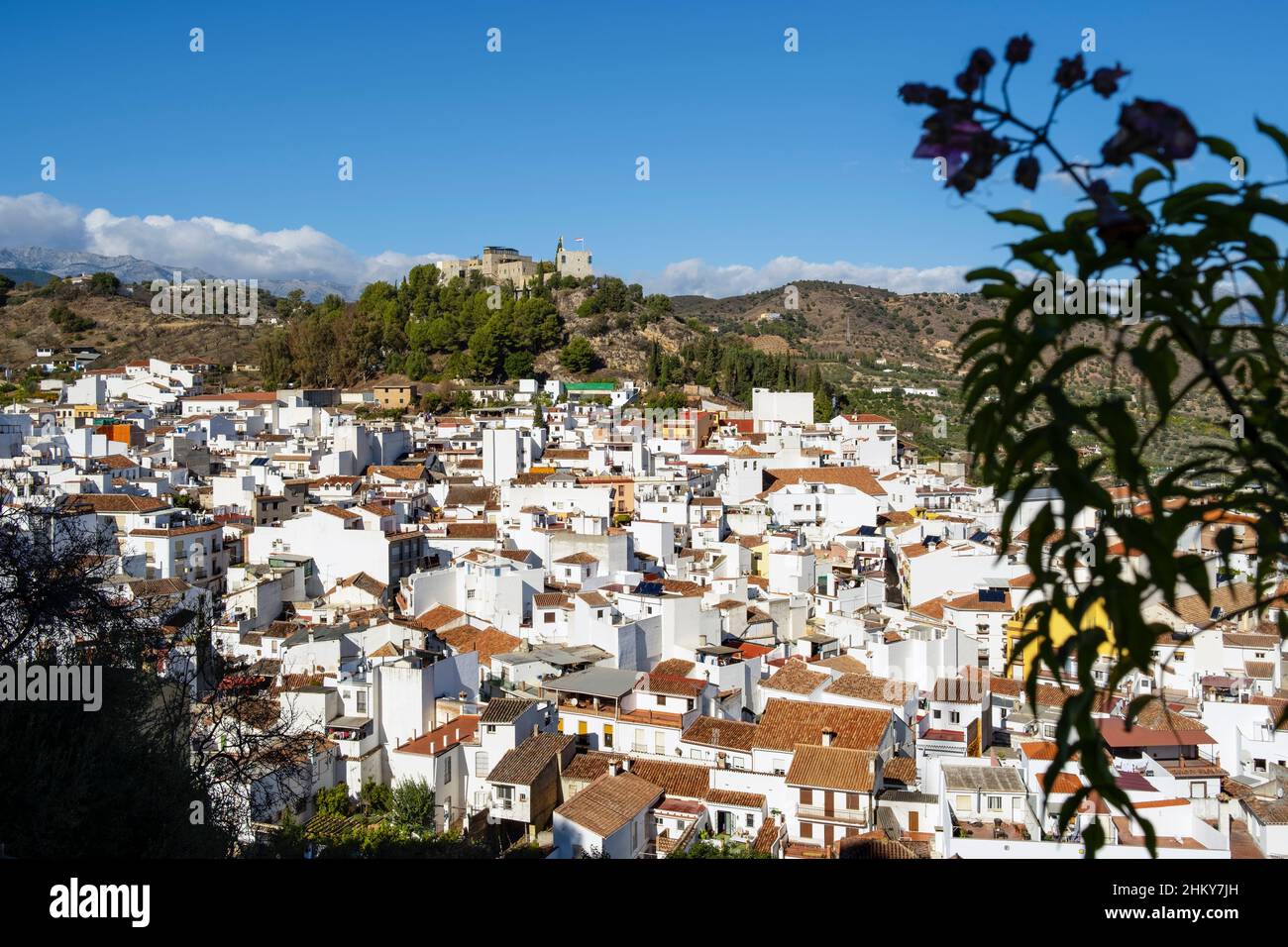 Panoramic general view of the white village of Monda. National Park Sierra de las Nieves. Malaga province Costa del Sol. Andalusia Southern Spain, Eur Stock Photo