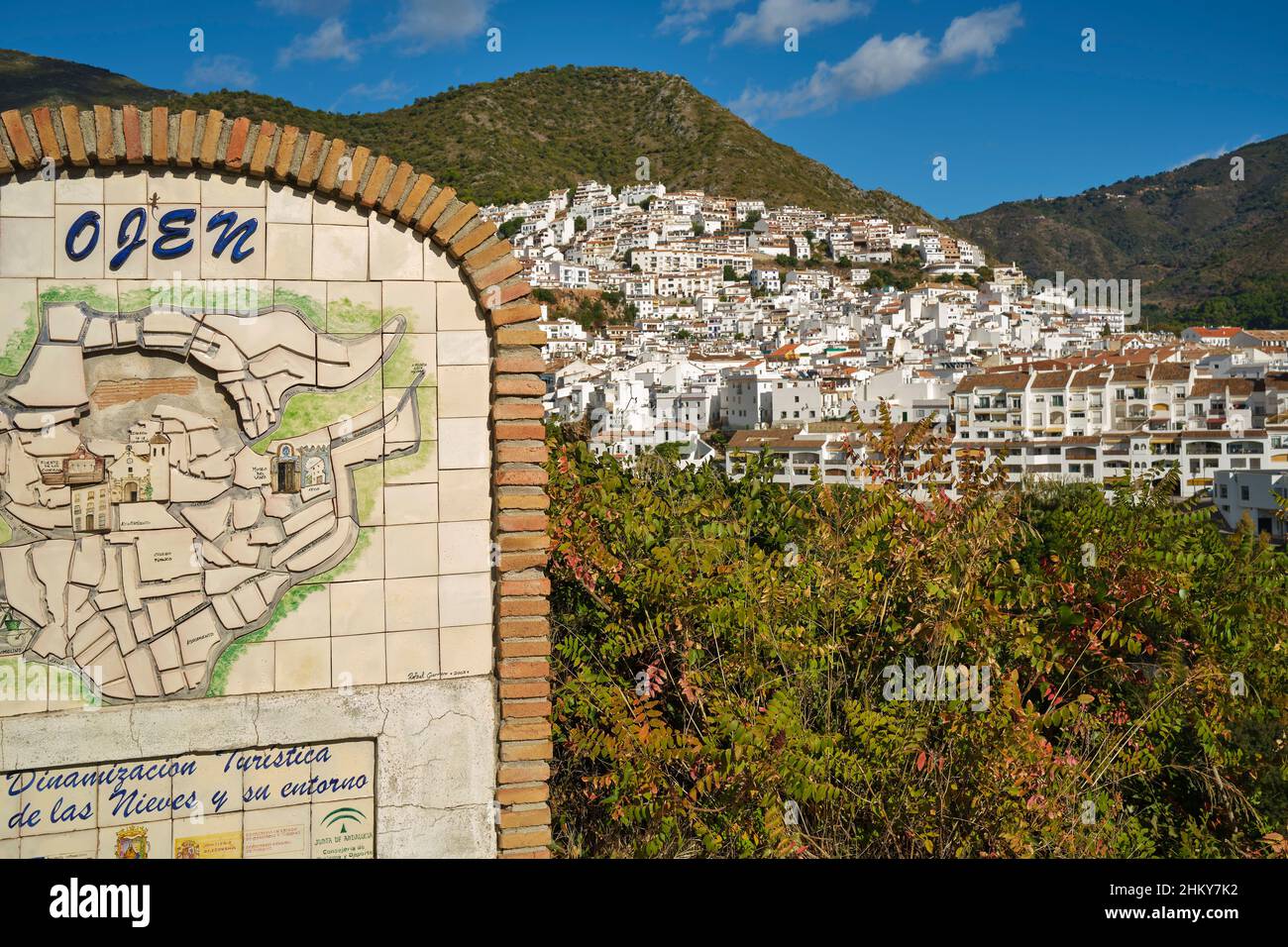 Panoramic general view of the white village of Ojen. Malaga province Costa del Sol. Andalusia Southern Spain, Europe Stock Photo
