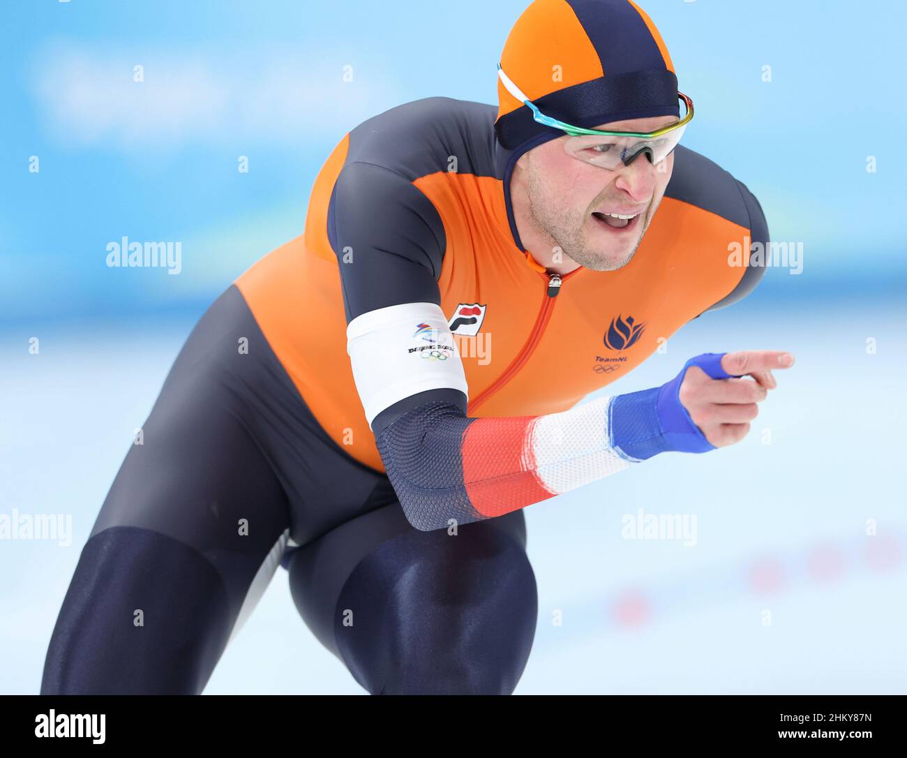 Beijing, China. 6th Feb, 2022. Sven Kramer of the Netherlands competes during the men's 5,000m final of speed skating at the National Speed Skating Oval in Beijing, capital of China, Feb. 6, 2022. Credit: Cheng Tingting/Xinhua/Alamy Live News Stock Photo