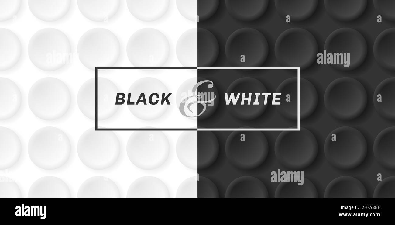 3D black and white circles embossed seamless pattern background. Vector illustration Stock Vector