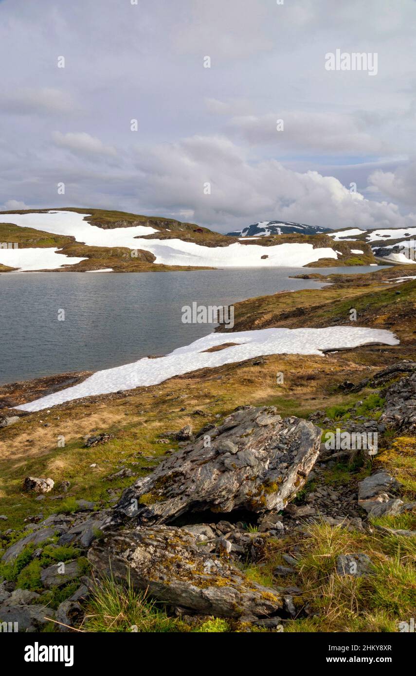 Mountain landscape on the Norwegian mountain plateau Vikafjell Stock Photo
