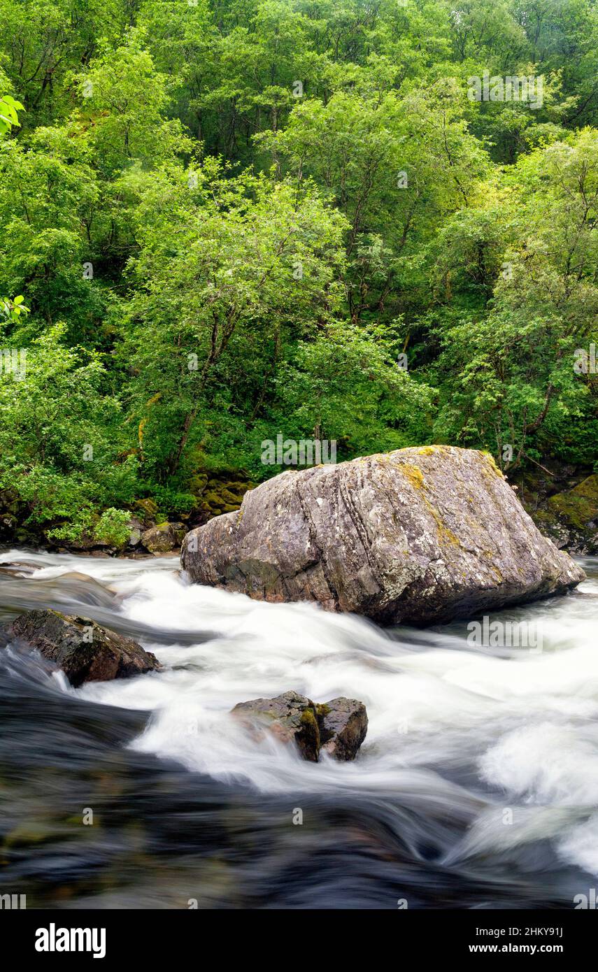 Large rock in the Stalheimselvi river near Stalheim Stock Photo