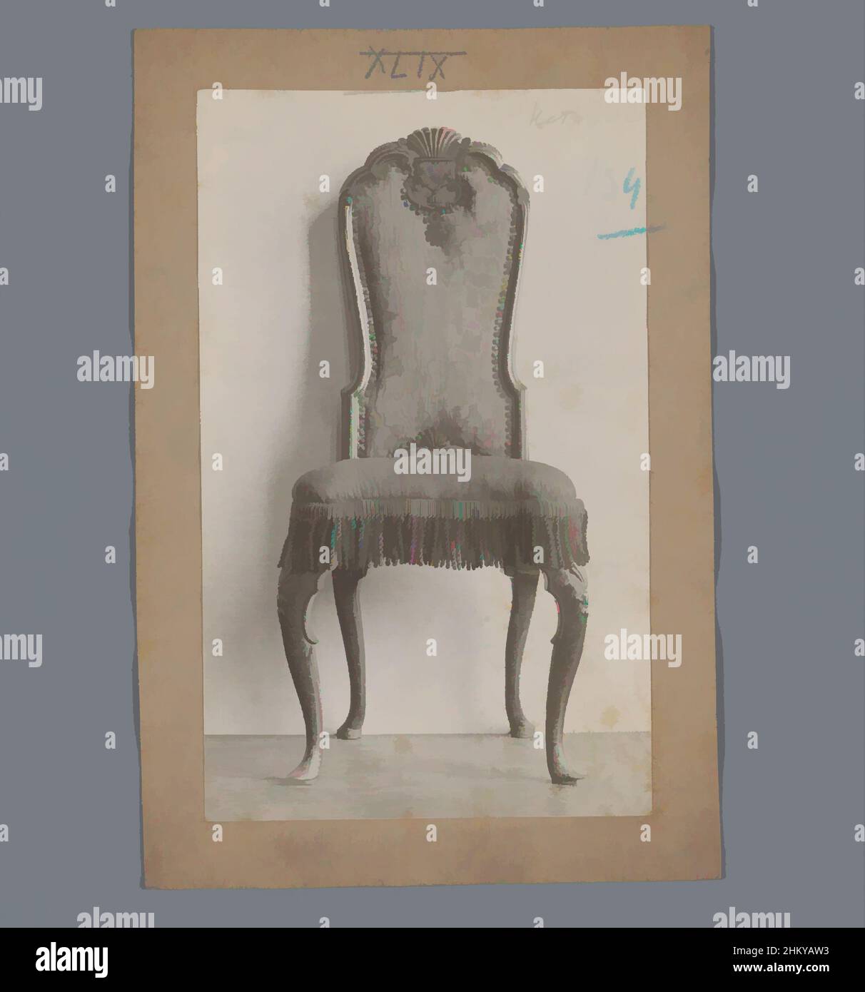 Art inspired by Chair decorated with a scallop on the back and fringes on the seat, c. 1875 - c. 1900, photographic support, height 153 mm × width 94 mm, Classic works modernized by Artotop with a splash of modernity. Shapes, color and value, eye-catching visual impact on art. Emotions through freedom of artworks in a contemporary way. A timeless message pursuing a wildly creative new direction. Artists turning to the digital medium and creating the Artotop NFT Stock Photo