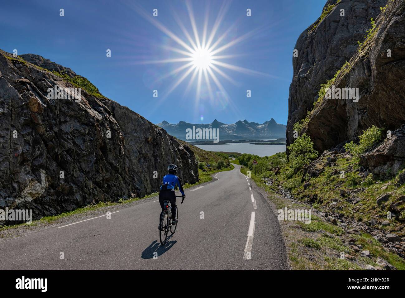 Exploring Heroy Island, Norway by bike in summer. Stock Photo